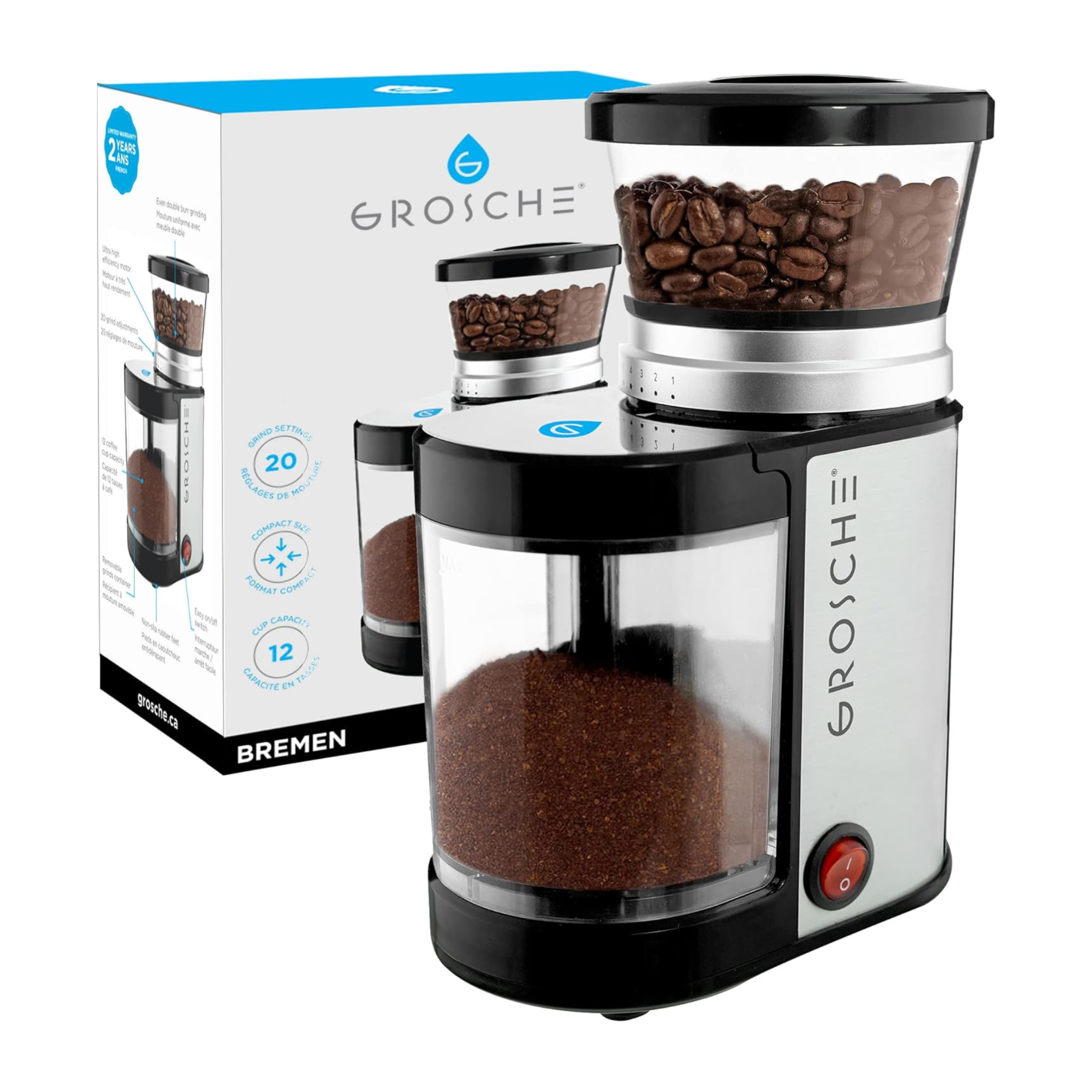 Moulin à café électrique compact à meules Bremen 12 tasses - Grosche