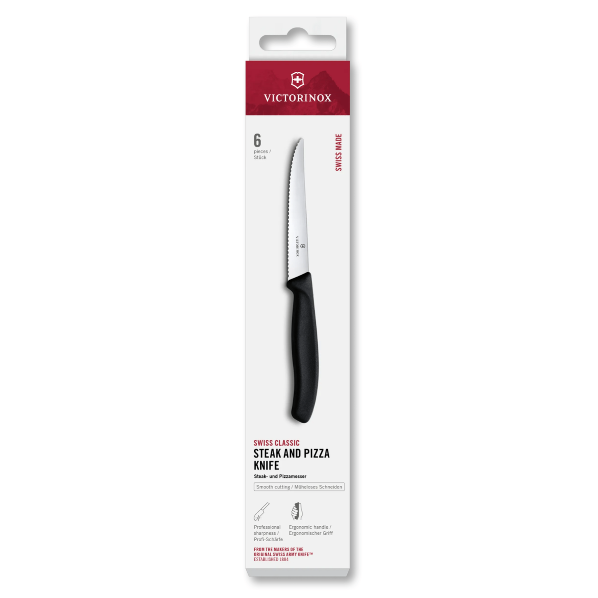 Swiss Classic Steak and Pizza Knife Set, 6 Pieces, Black, 11 cm – Victorinox
