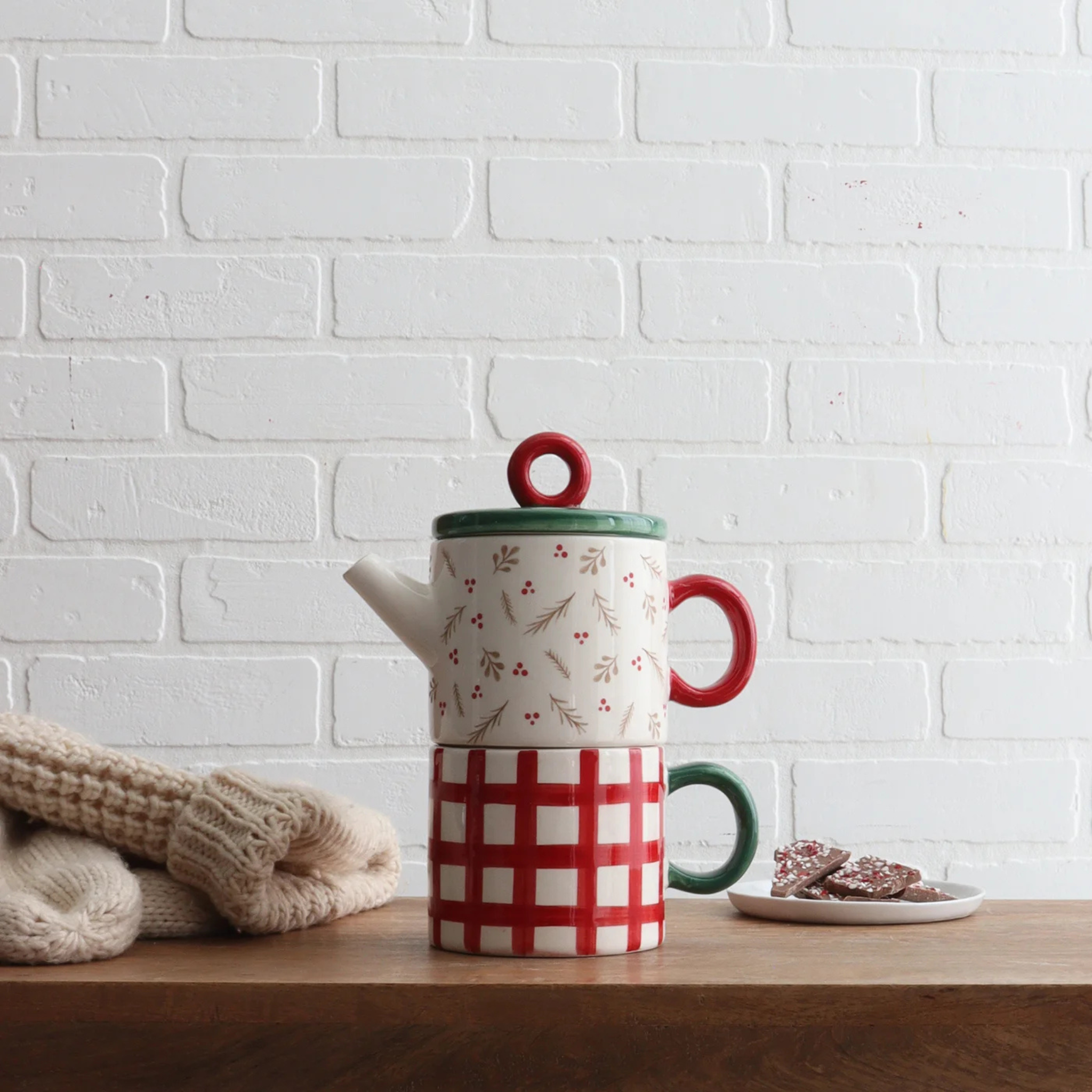 Ensemble théière & tasse empilable Rouge Holly