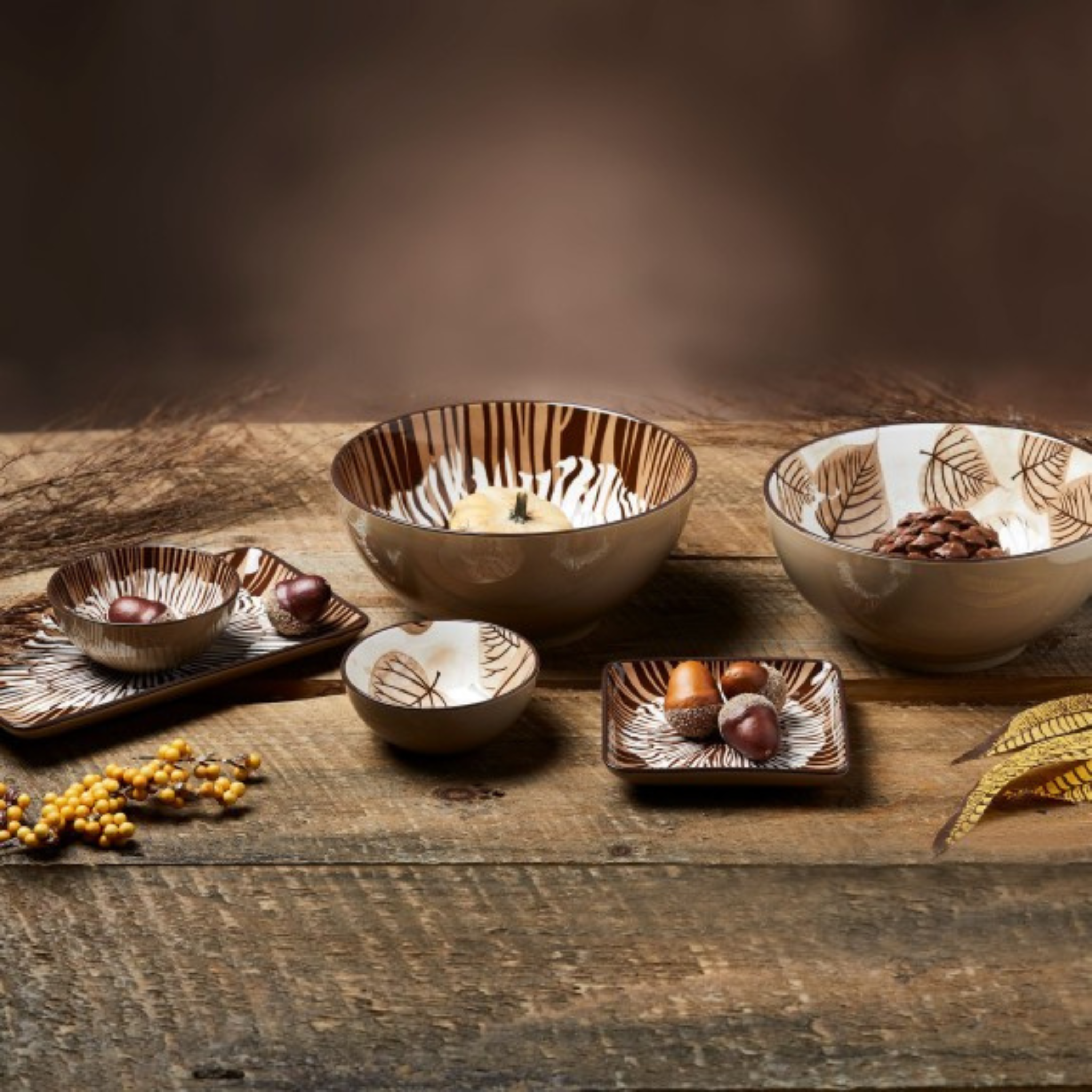 Bol en porcelaine feuillages Mocha 20 cm