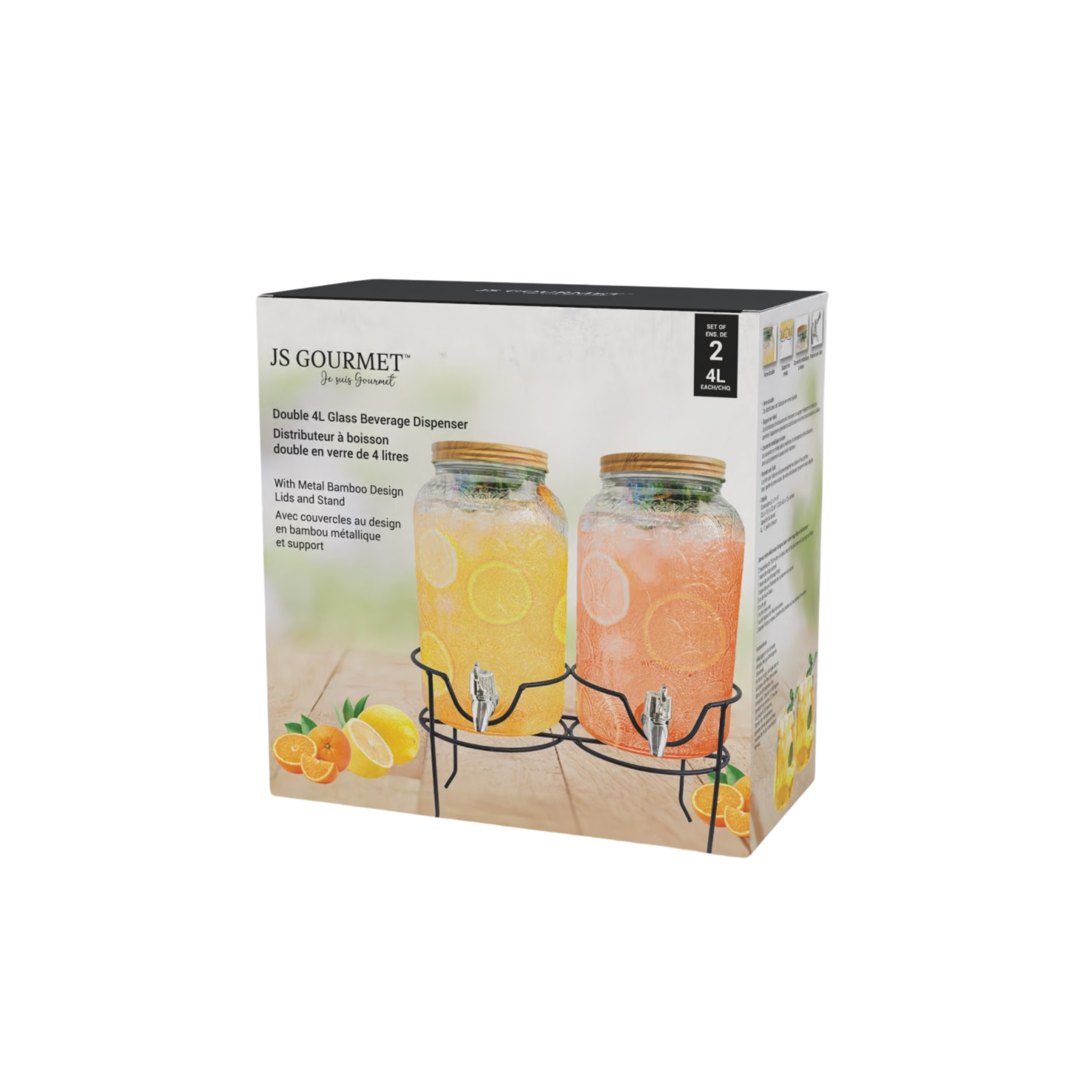 Distributeur de boissons double en verre 4 L