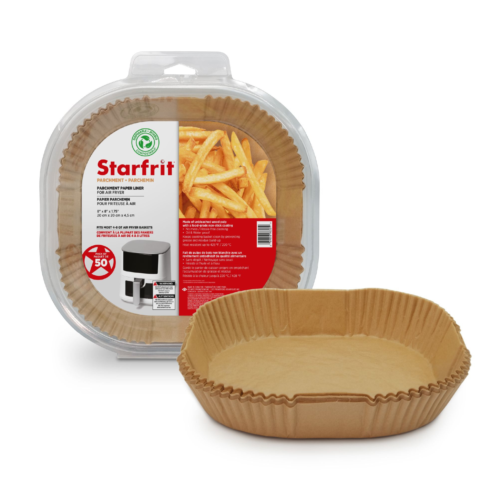 Ensemble de 50 papiers parchemin carrés pour friteuse à air – Starfrit