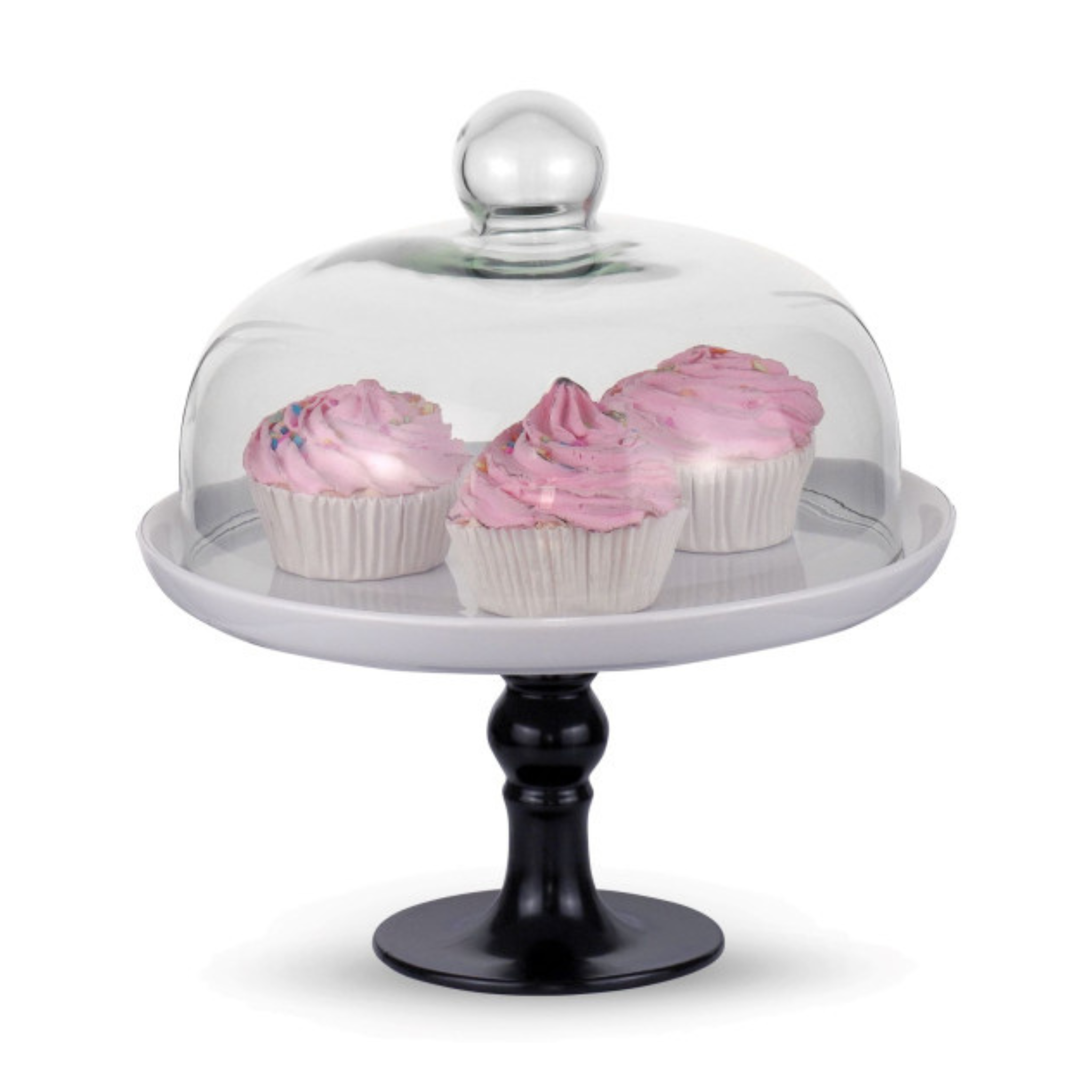 Assiette à gâteau avec pied Noir et cloche en verre 25 cm