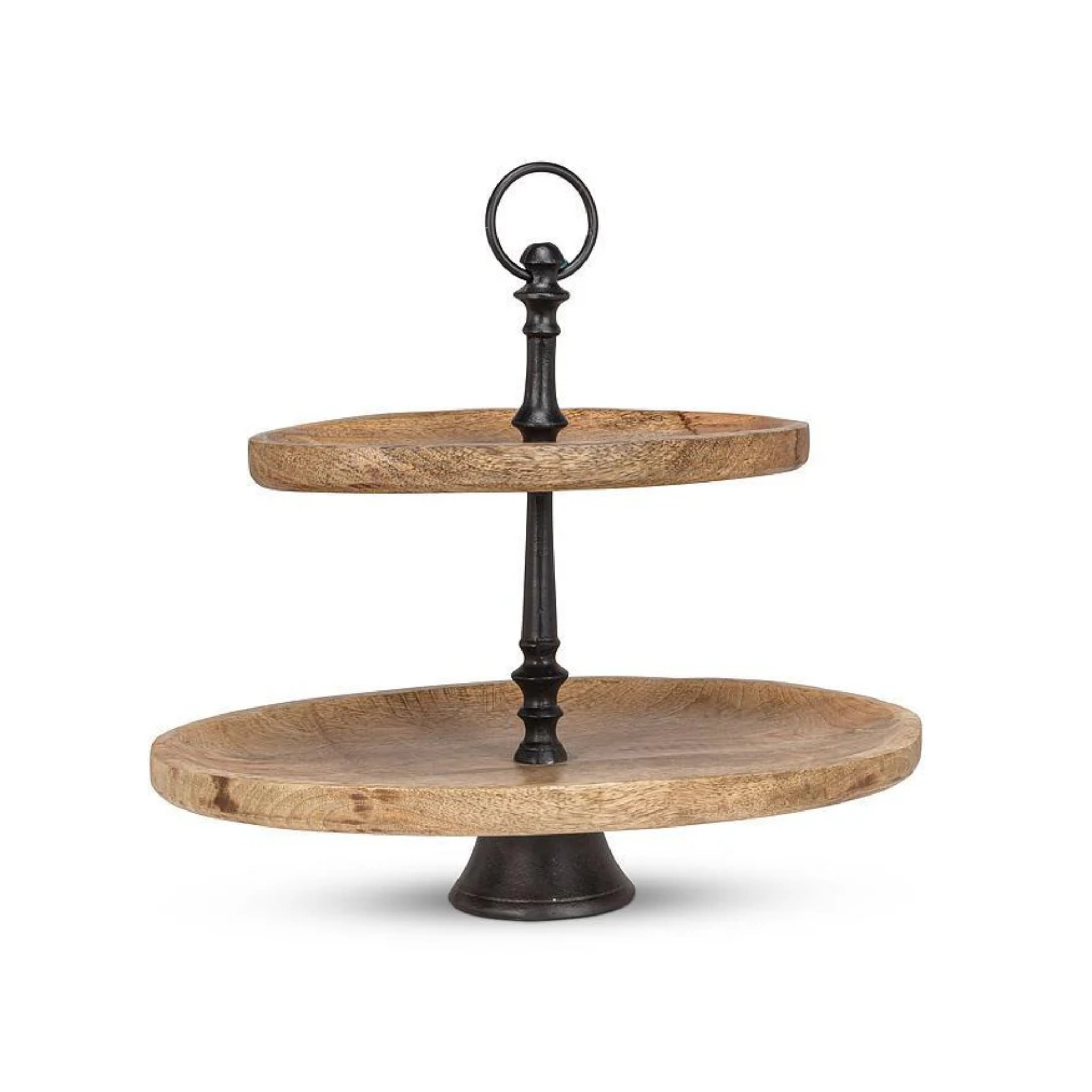 Plateau à deux étages ovale en bois
