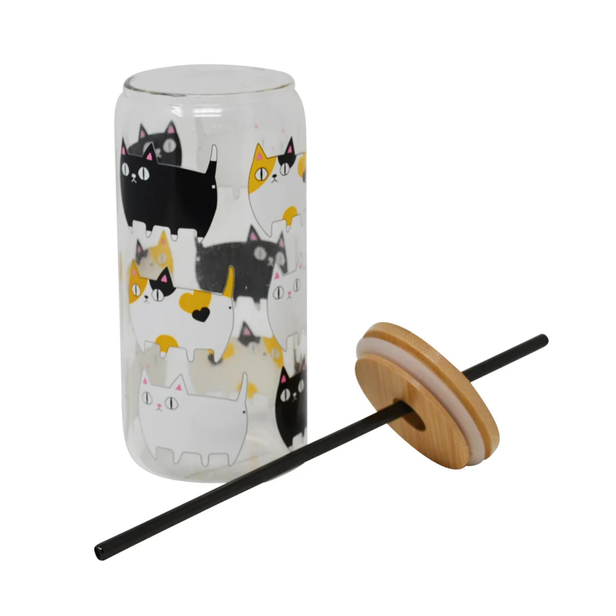 Verre avec couvercle et paille motif chat 500 ml
