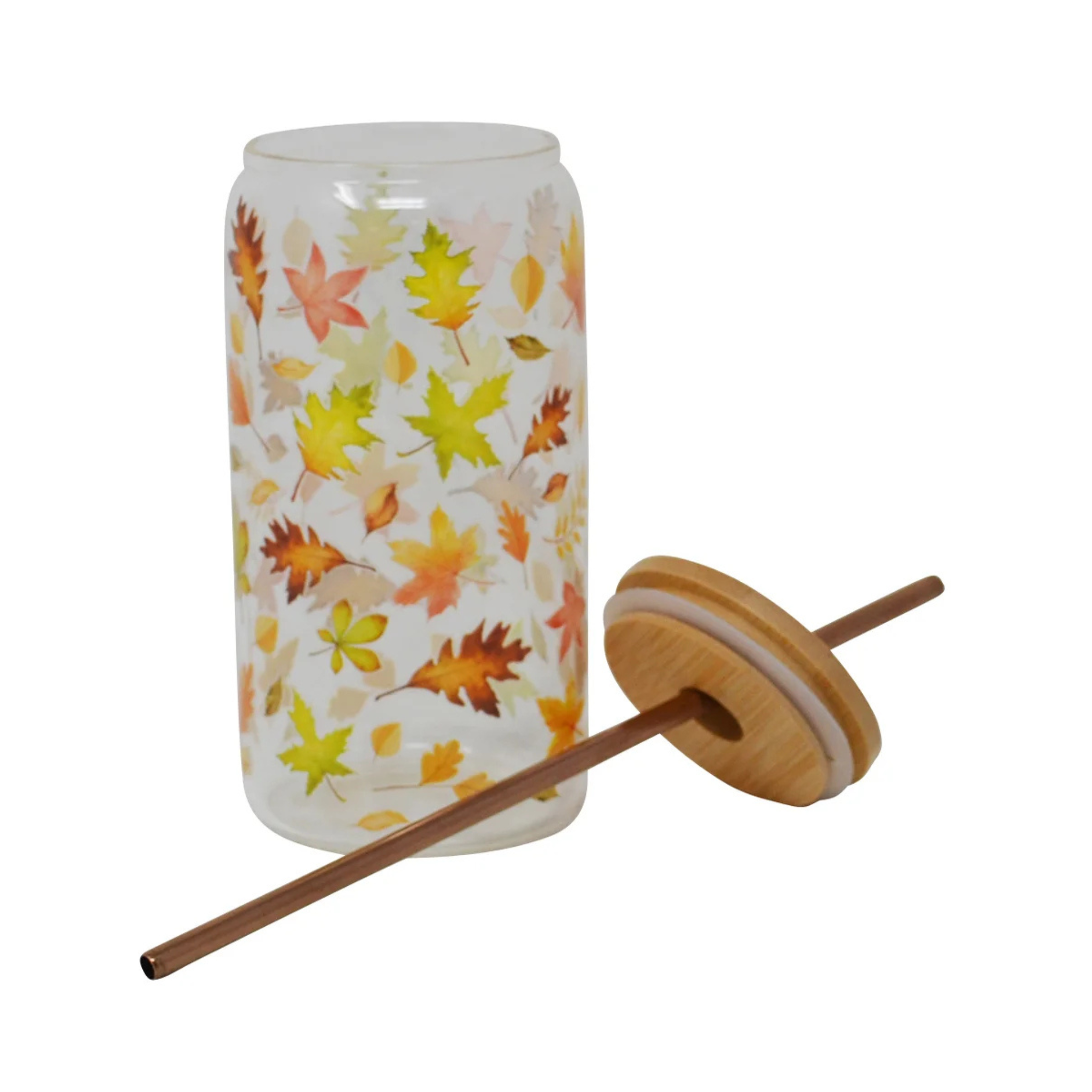 Verre avec couvercle et paille motif automne 500 ml