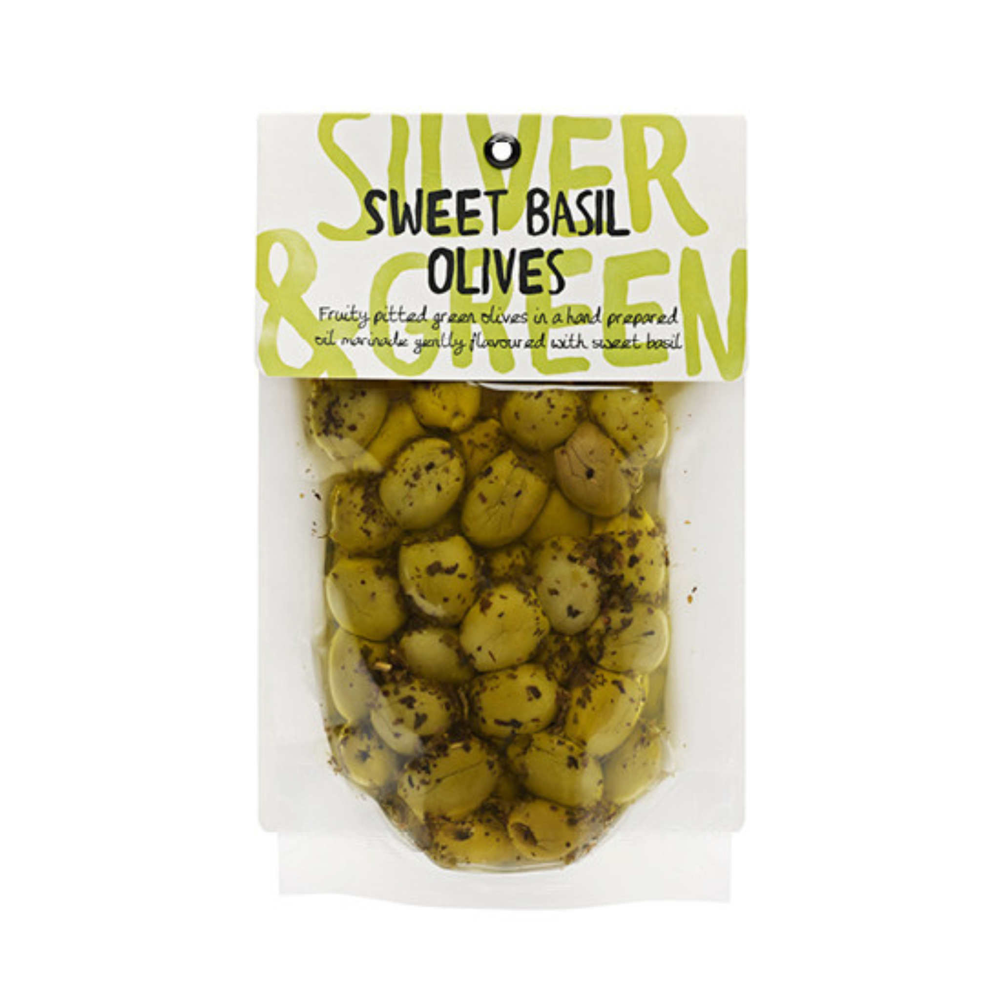 olives vertes au basilic Silver & Green sac complet