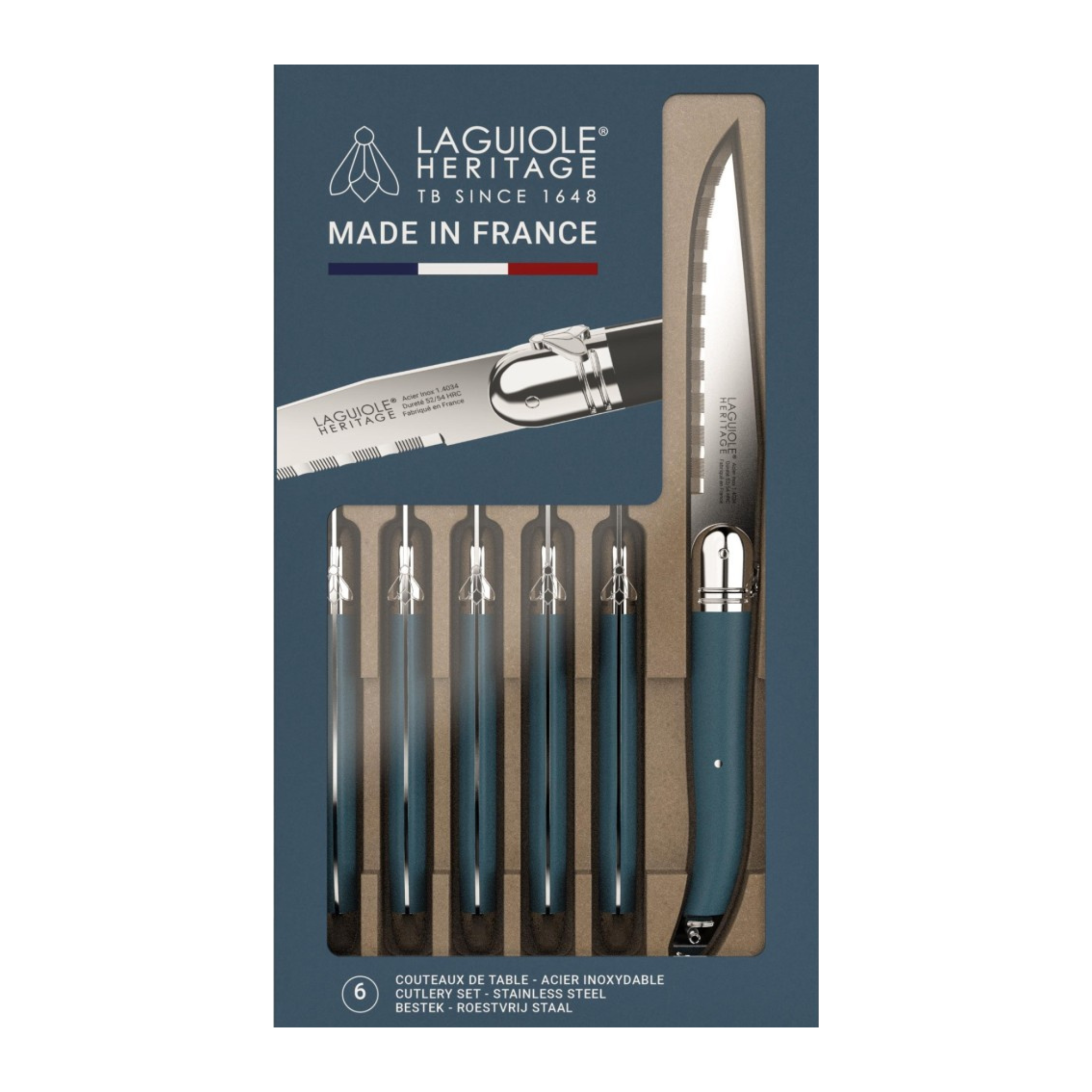 Ensemble de 6 couteaux à steak Heritage bleu - Laguiole