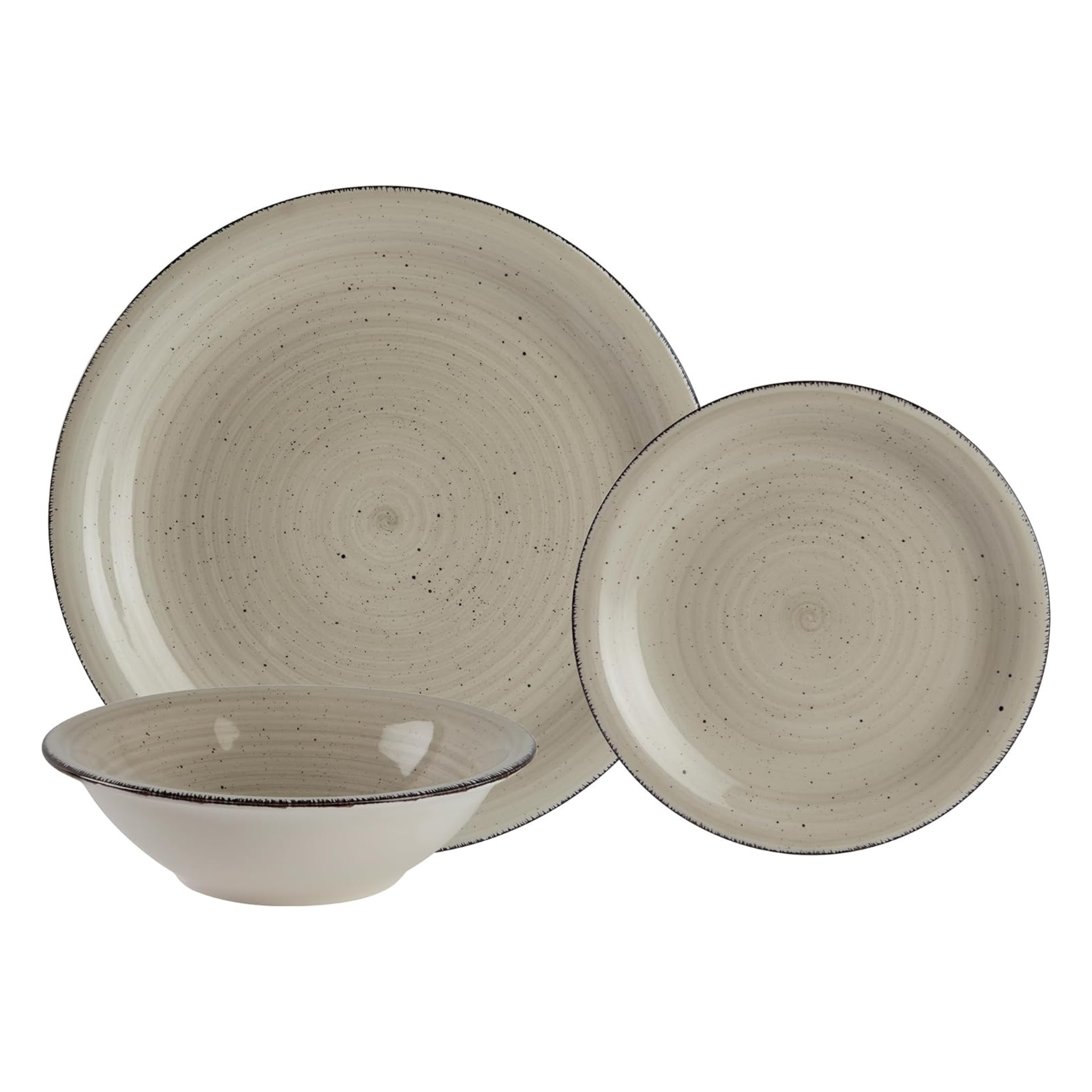 Ensemble de vaisselle en grès crème gris 12 pièces