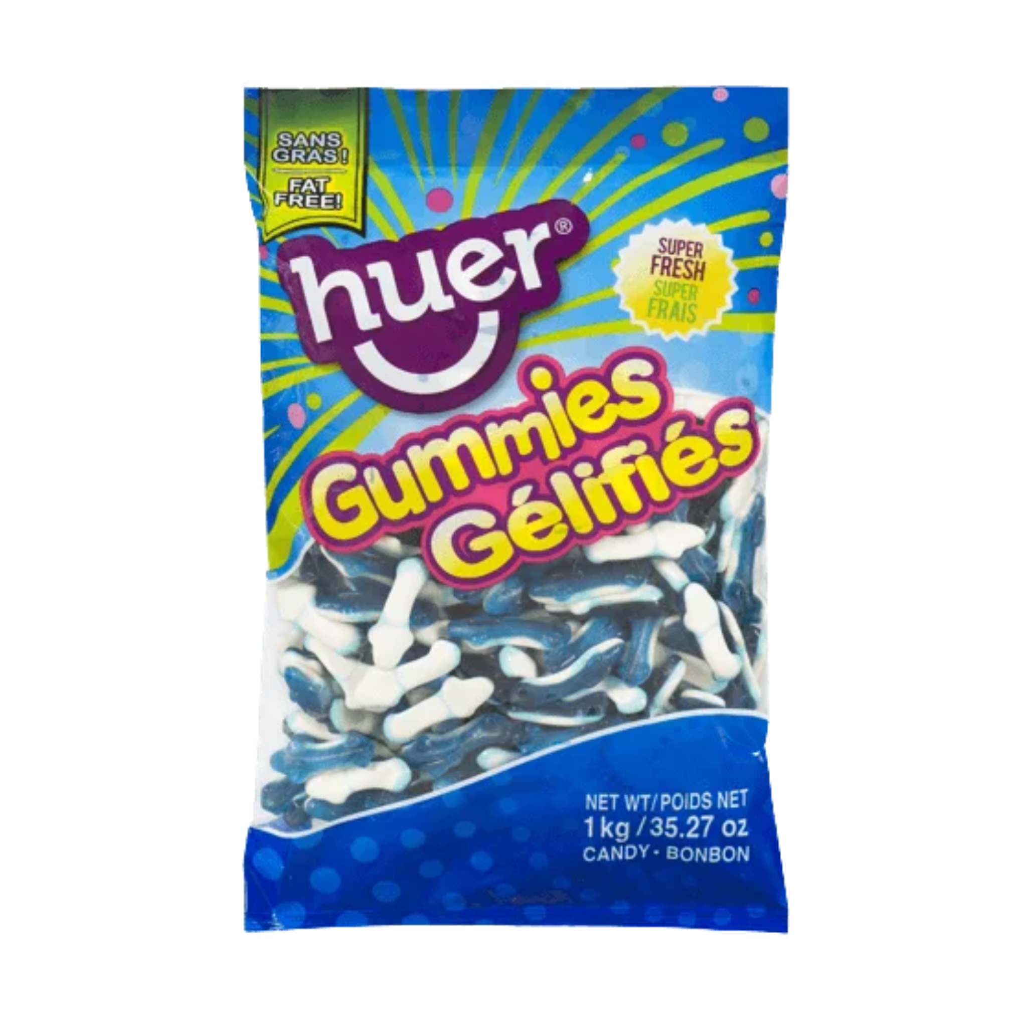 Bonbons gélifiés requins bleus Huer en vrac vue complète
