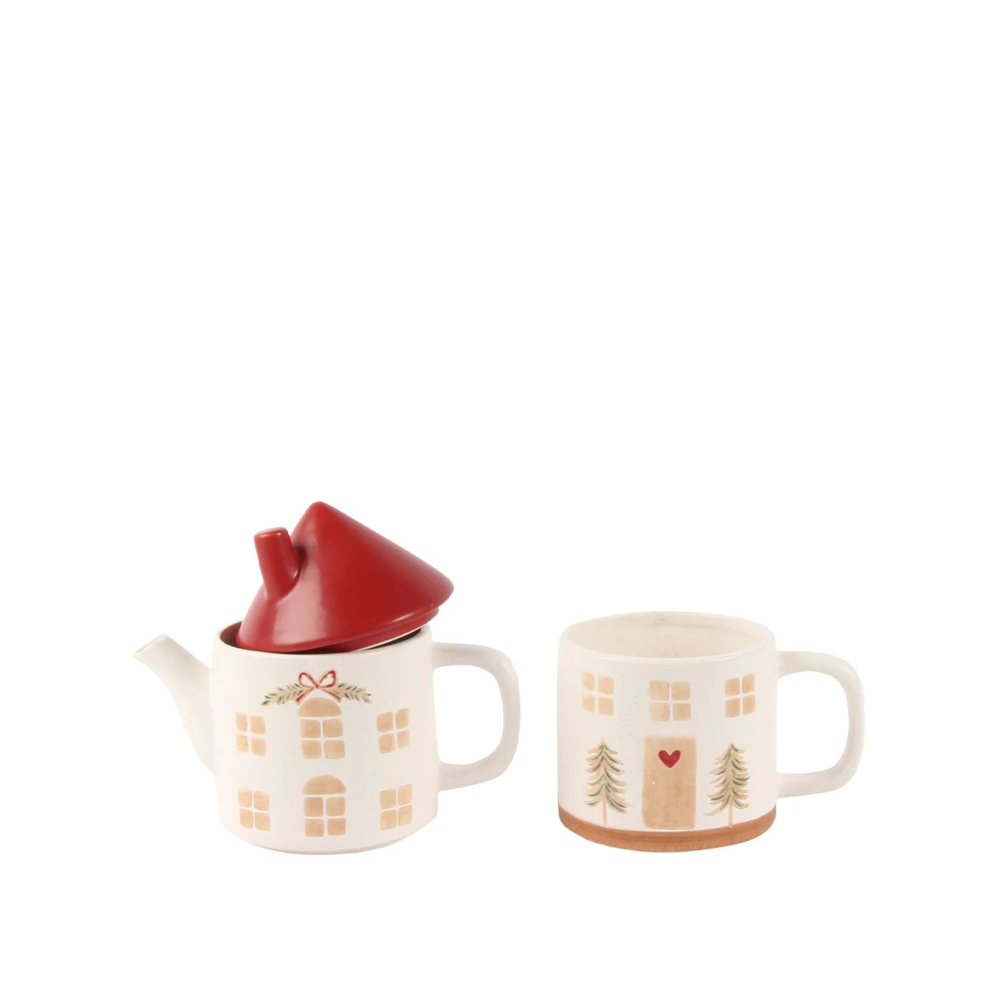 Ensemble théière et tasse empilable Maison de Noël Beige