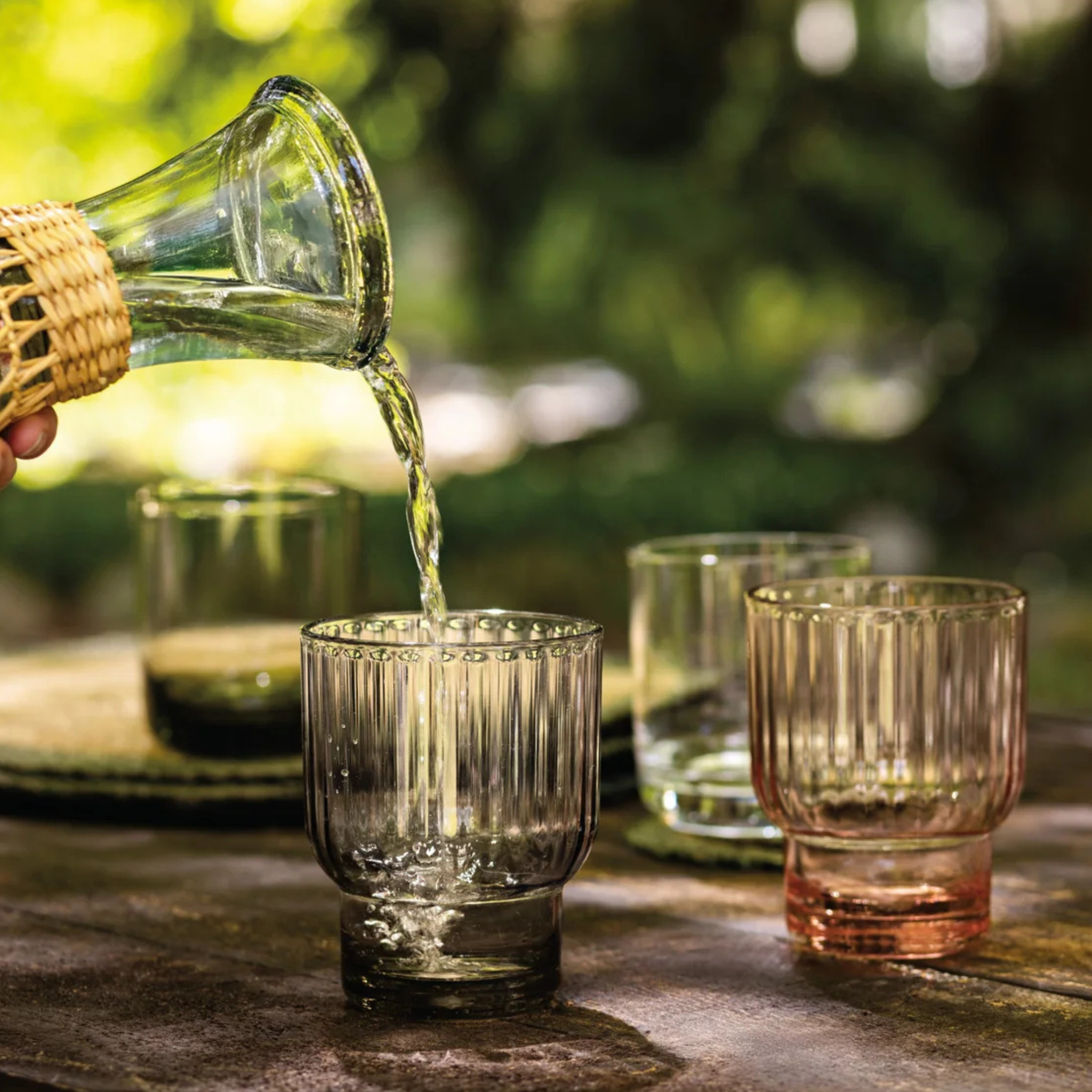 Verre double old fashioned cannelé en acrylique vert olive 385 ml - Danica