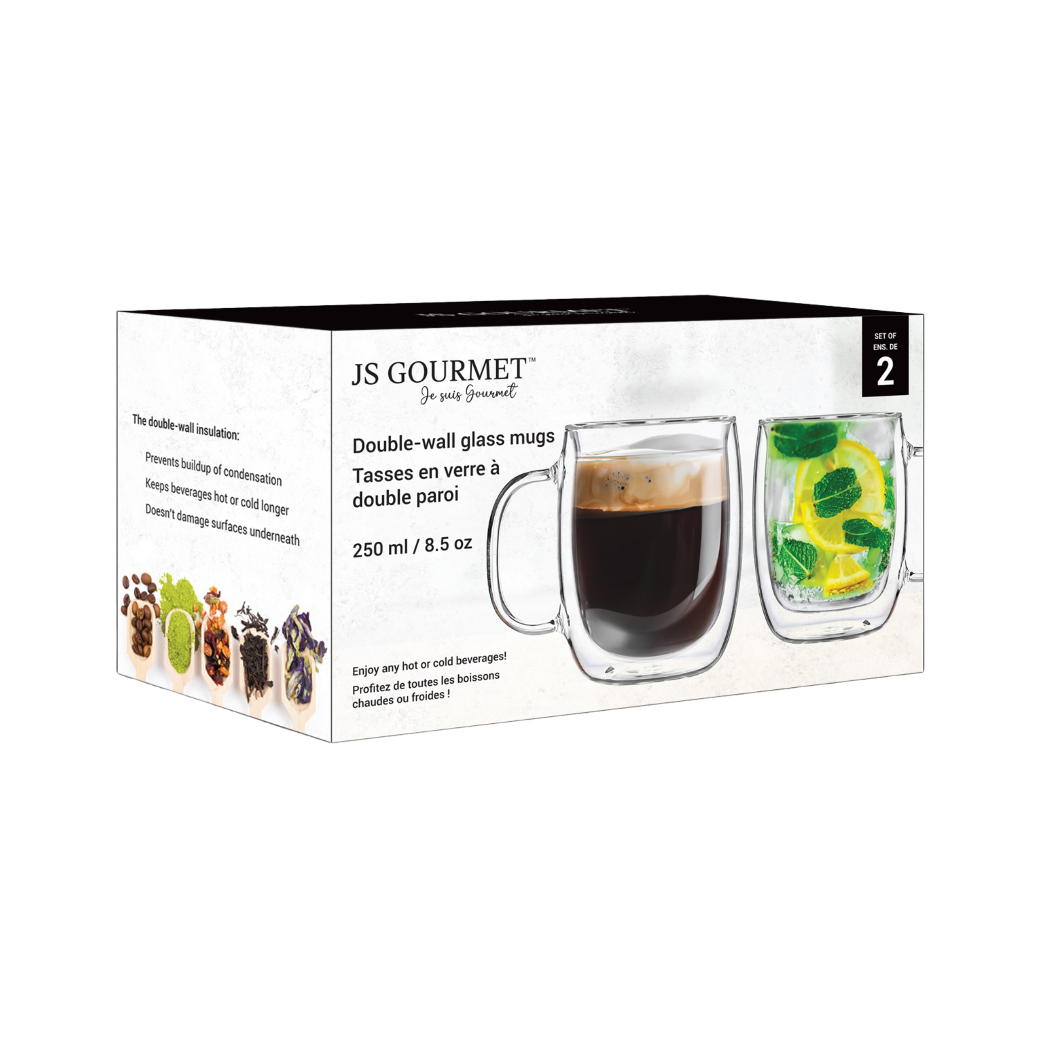 Ensemble de 2 tasses en verre à double paroi 250 ml
