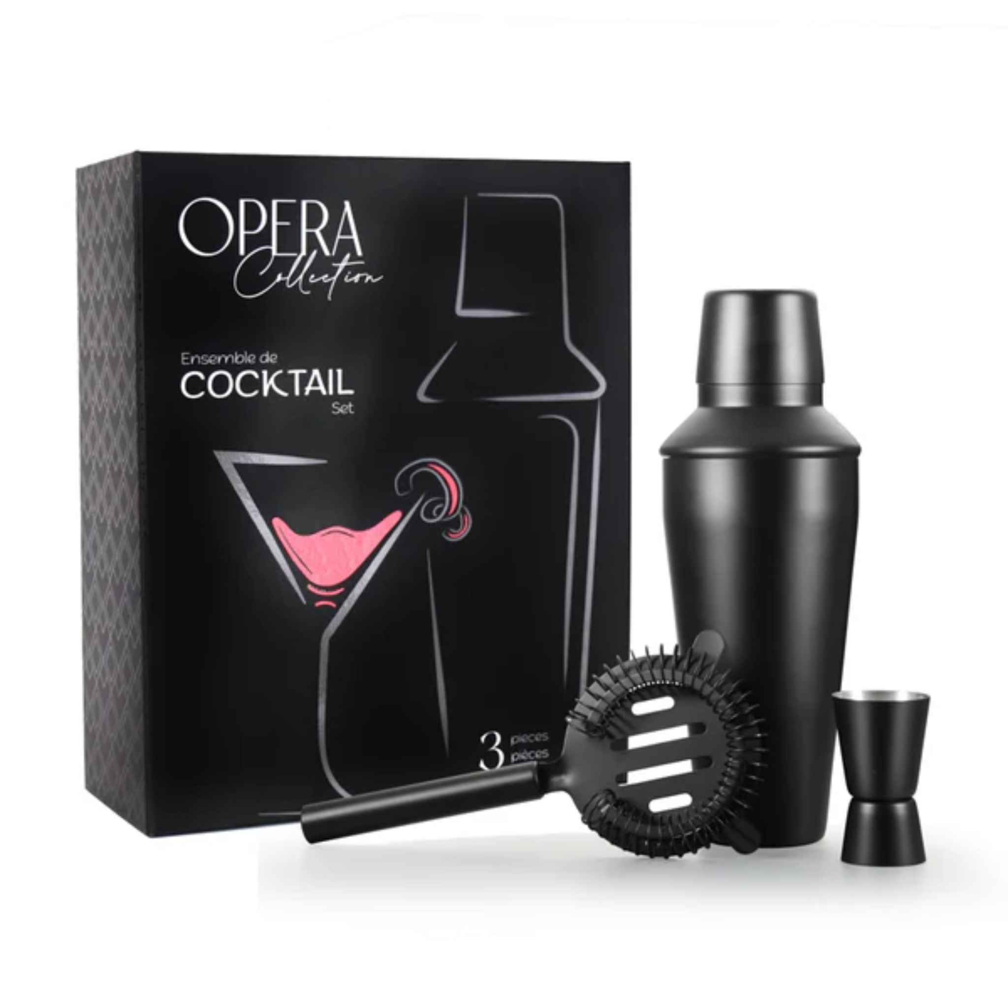 Ensemble à cocktail Opera 3 pièces en acier inoxydable noir – Natural Living