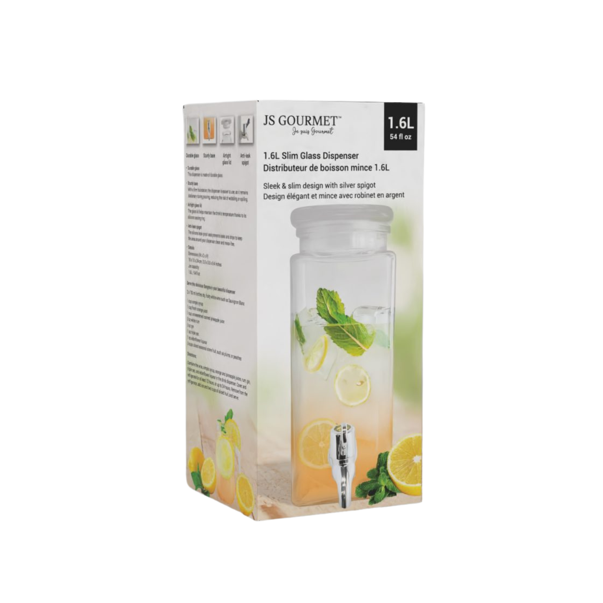 Distributeur de boissons en verre 1.6 L