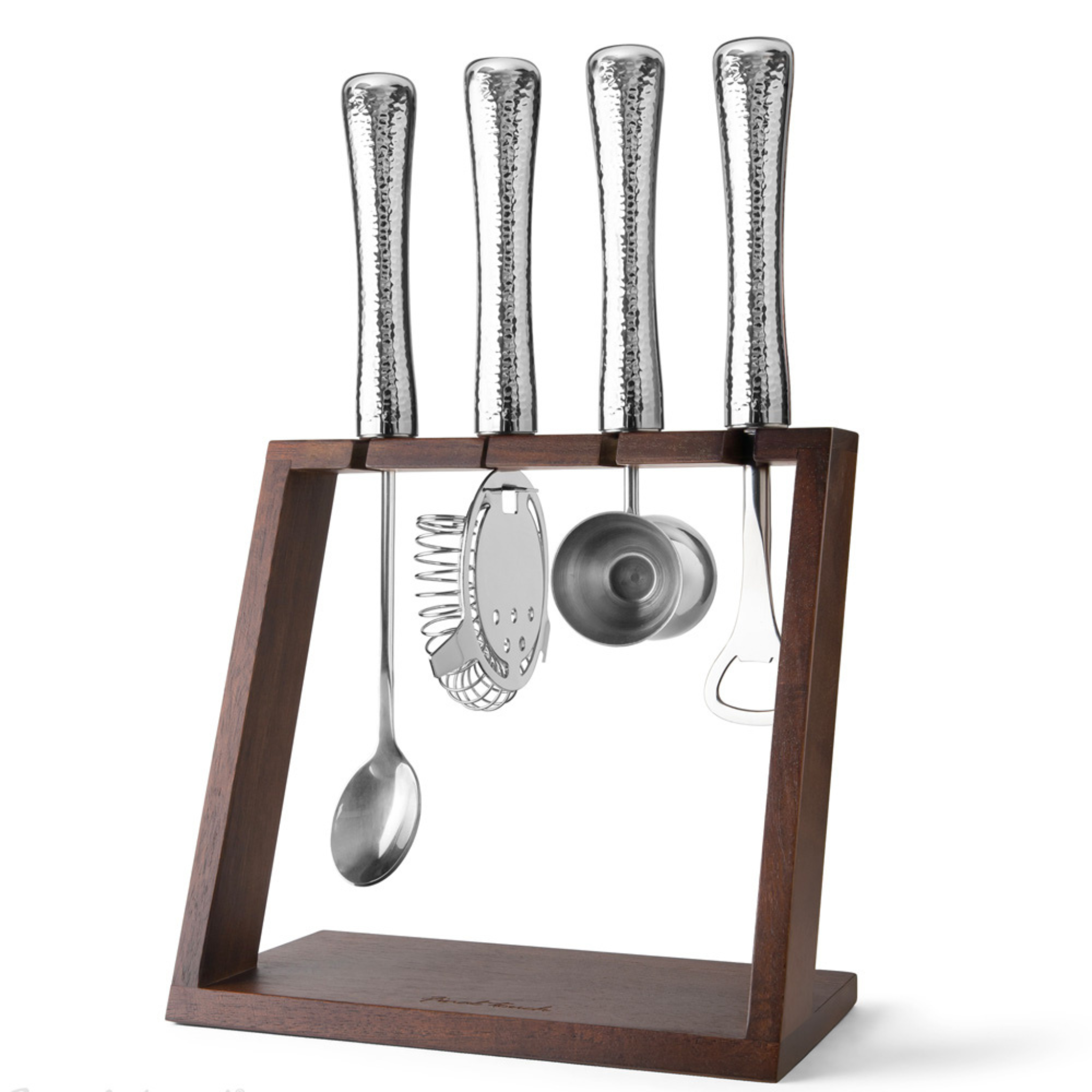 Ensemble d’outils de bar en acier inoxydable martelé avec support 4 pièces – Final Touch