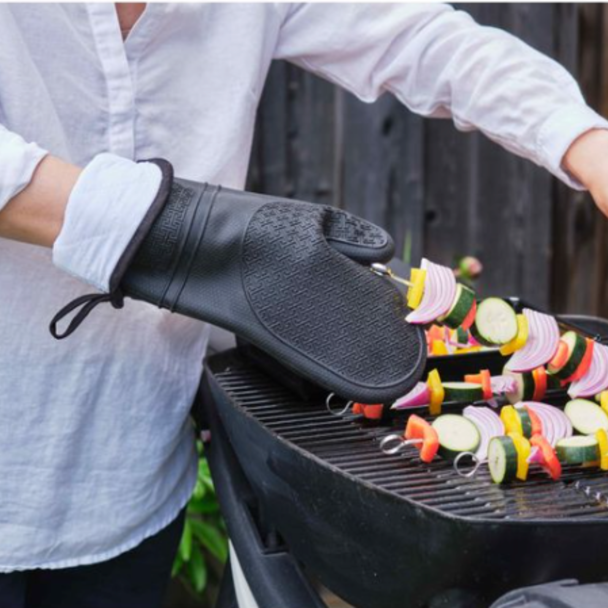 Mitaine de four longue en silicone avec manchette noire 38 cm