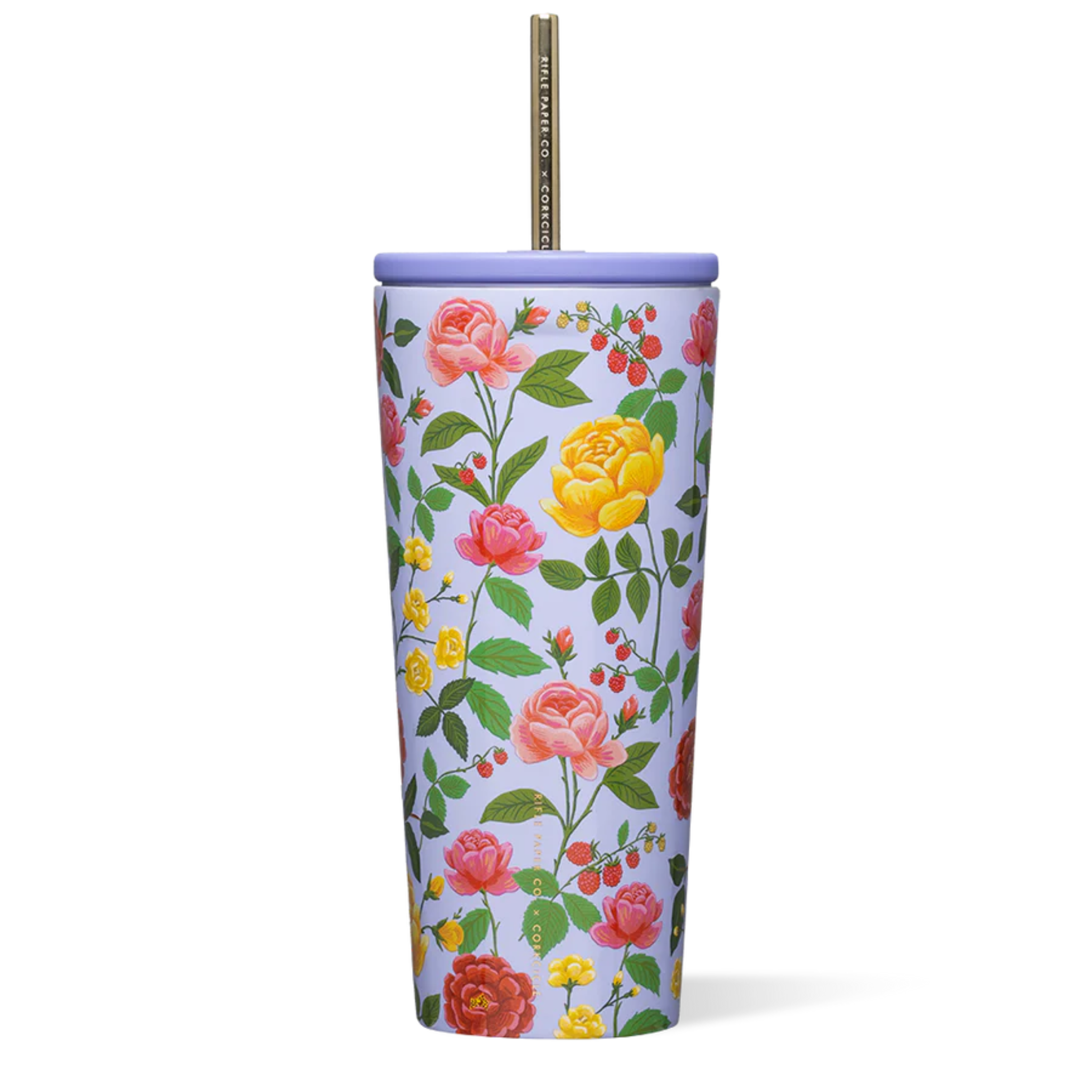 Verre isolant Lilas avec fleurs et paille 24oz- Corkcicle