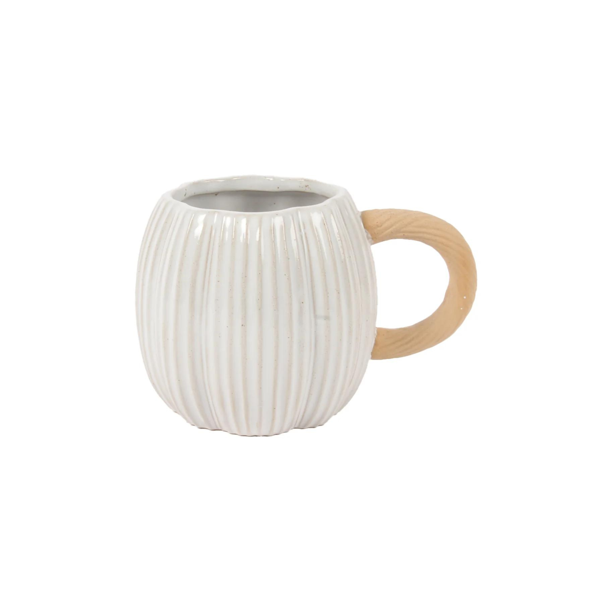 Tasse en grès en forme de citrouille Blanche