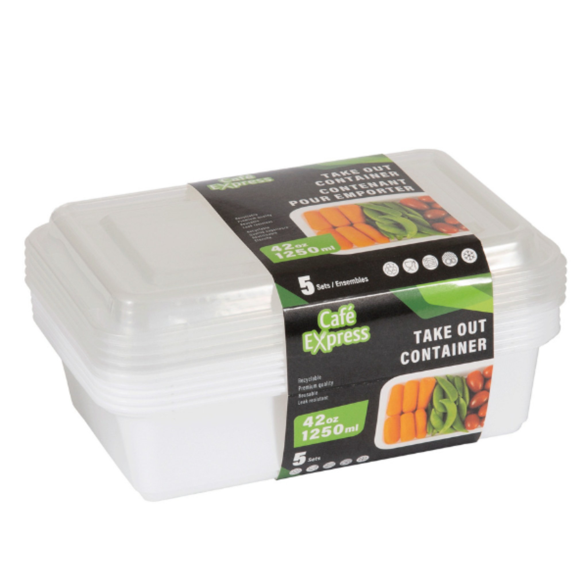 Ensemble de 5 contenants rectangulaires à base blanche de 800 ml