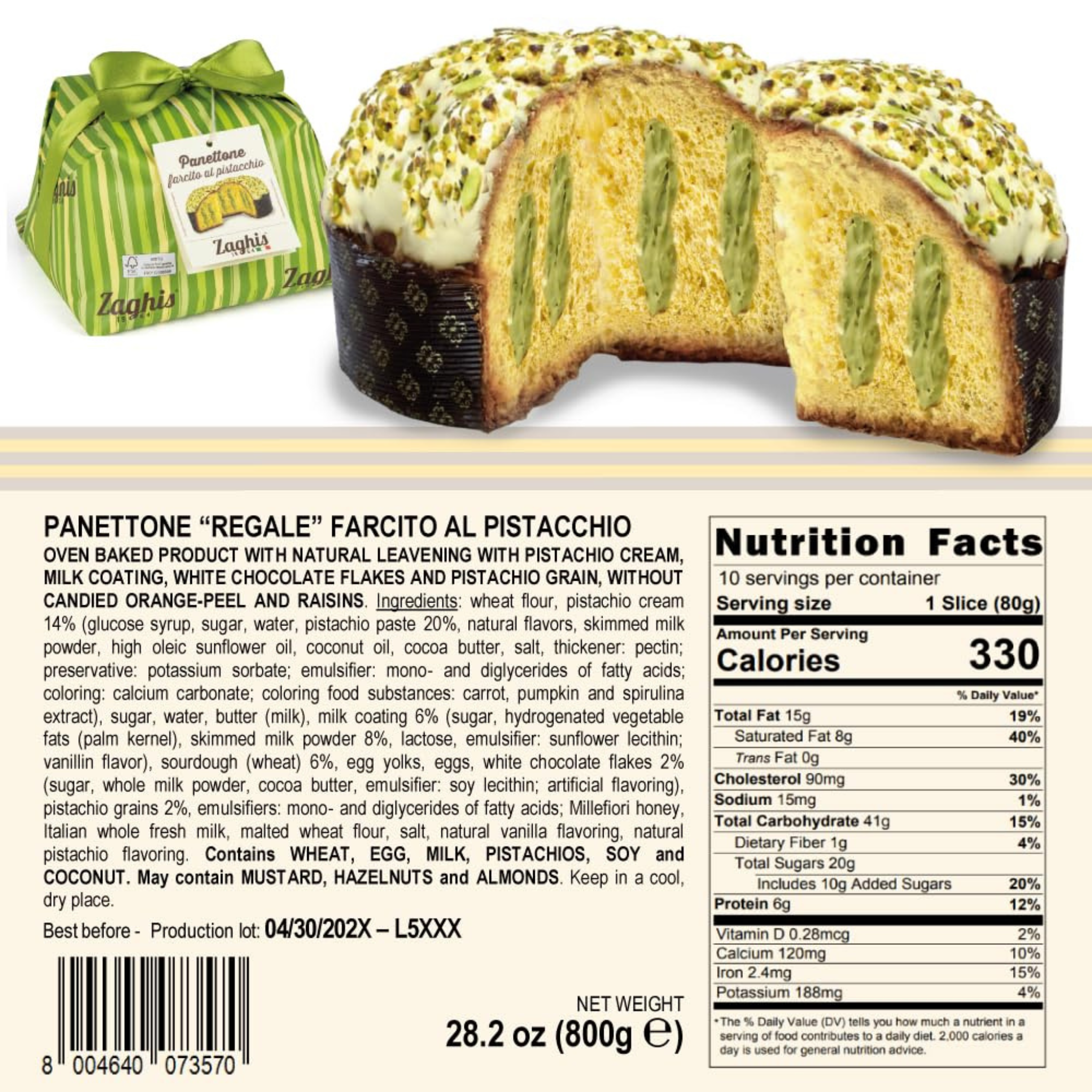 Panettone artisanal à la crème de pistache 800 g – Zaghis