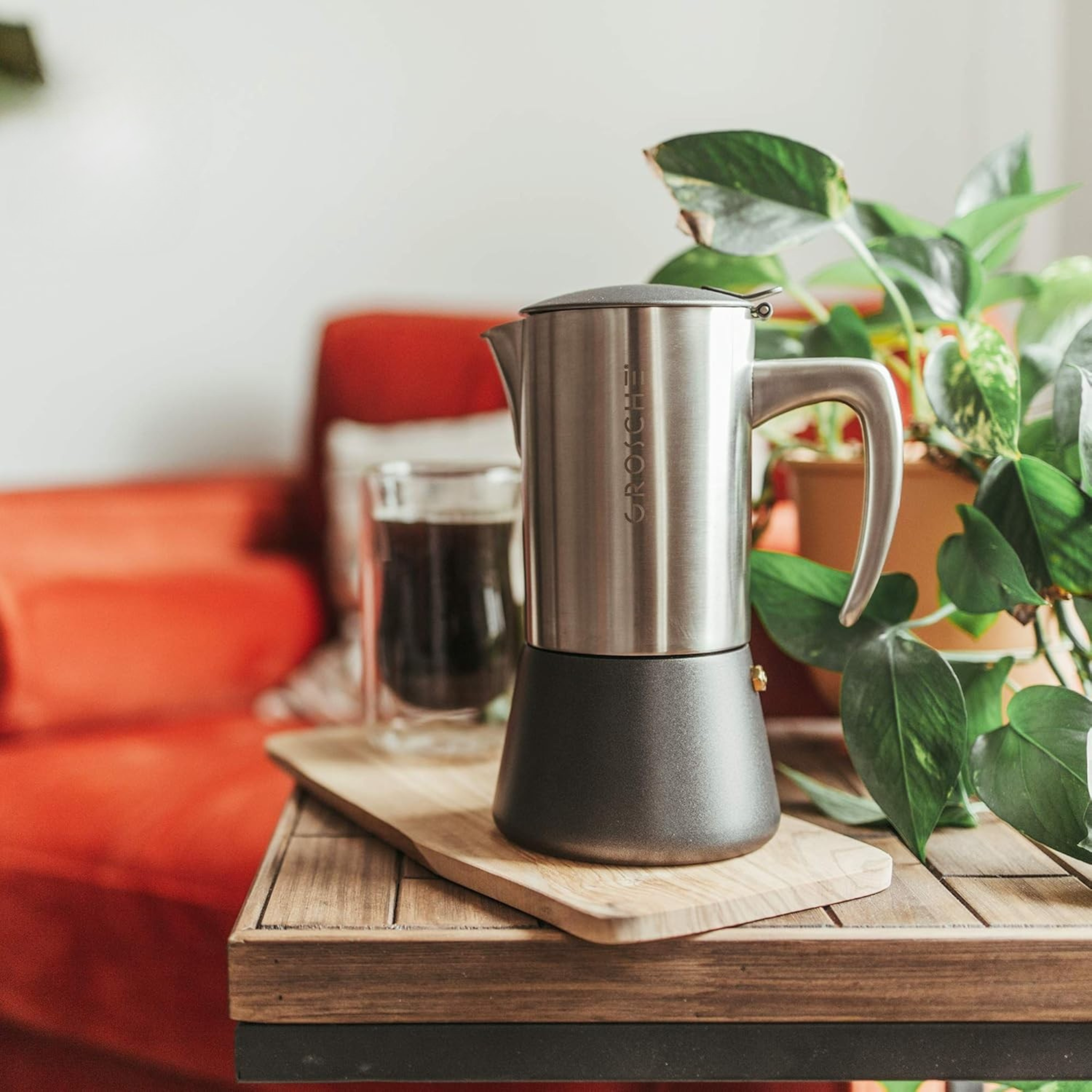 Cafetière à espresso Moka italienne Milano Steel 10 tasses en acier inoxydable brossé - Grosche