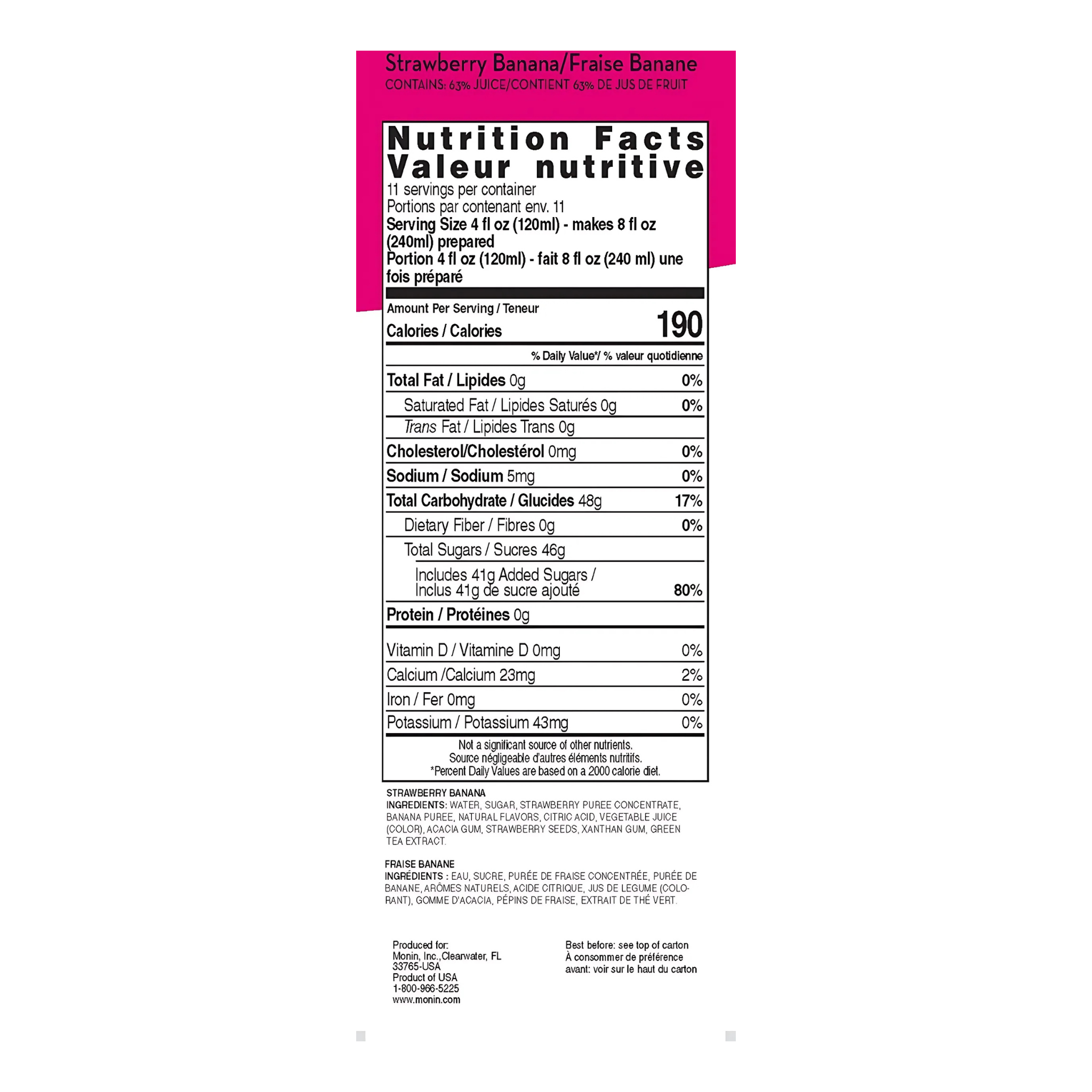 Mélange de smoothie Fraise Banane 1.46L - Monin