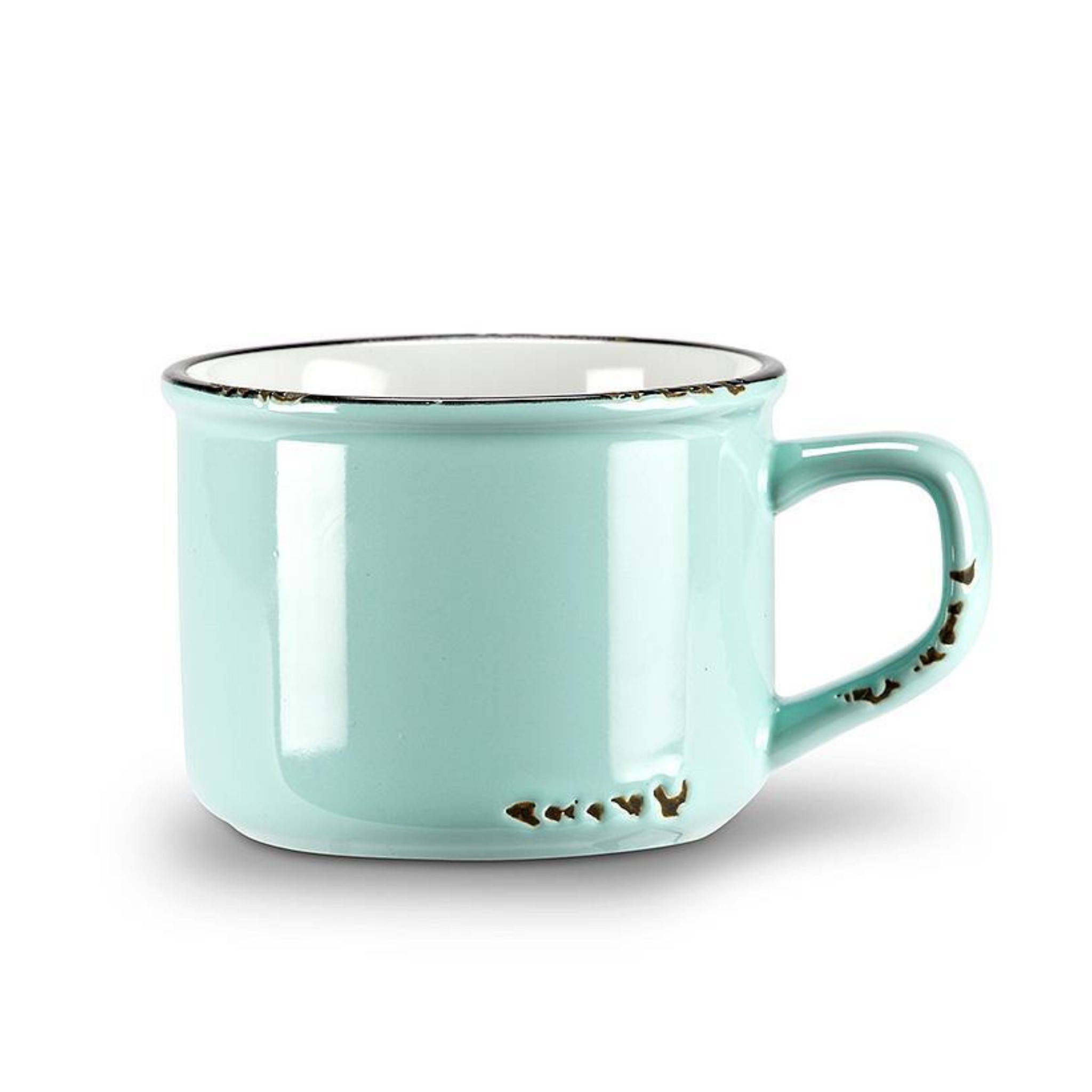 tasse cappuccino effet émail vert vue complète
