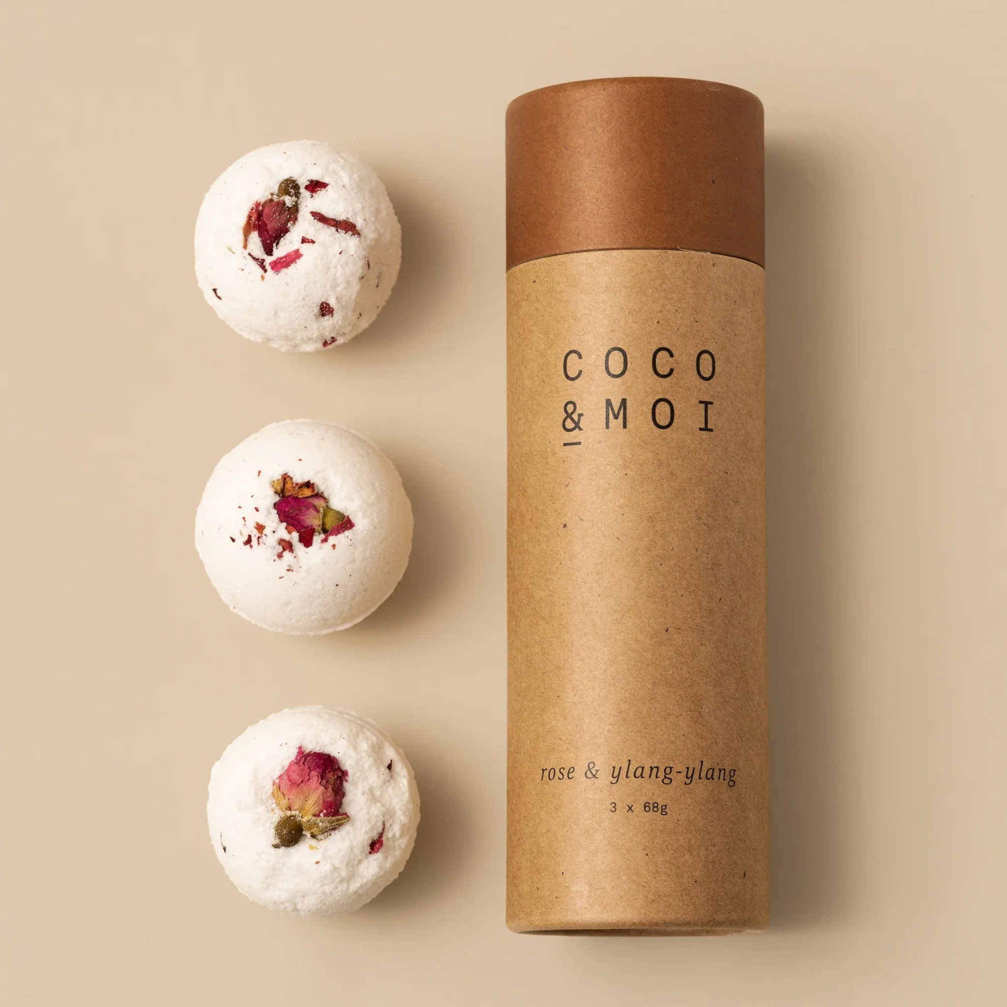 Ensemble de 3 bombes de bain Rose & Ylang Ylang 68g - Coco et Moi