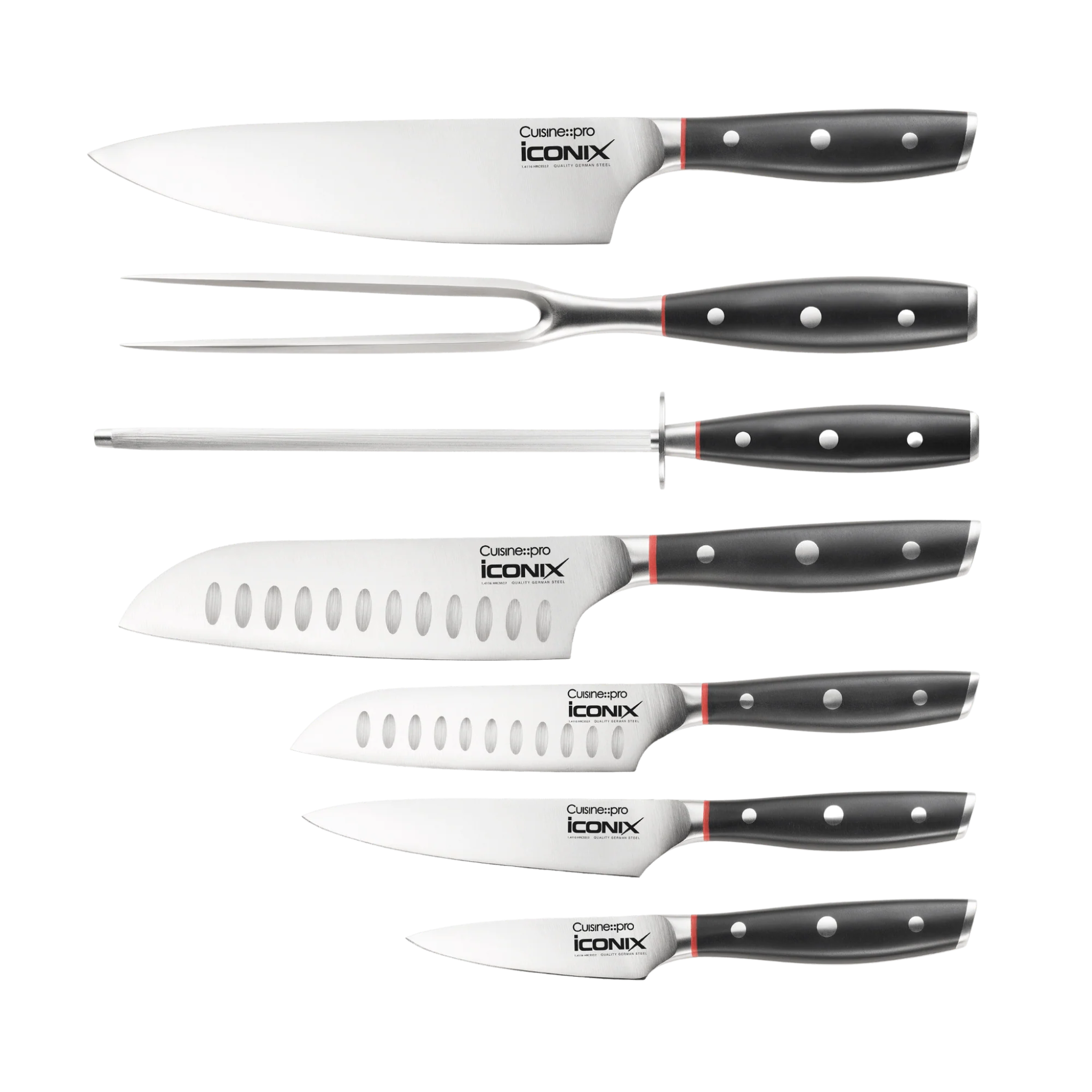 détail des couteaux en acier inoxydable dans bloc iconiX™