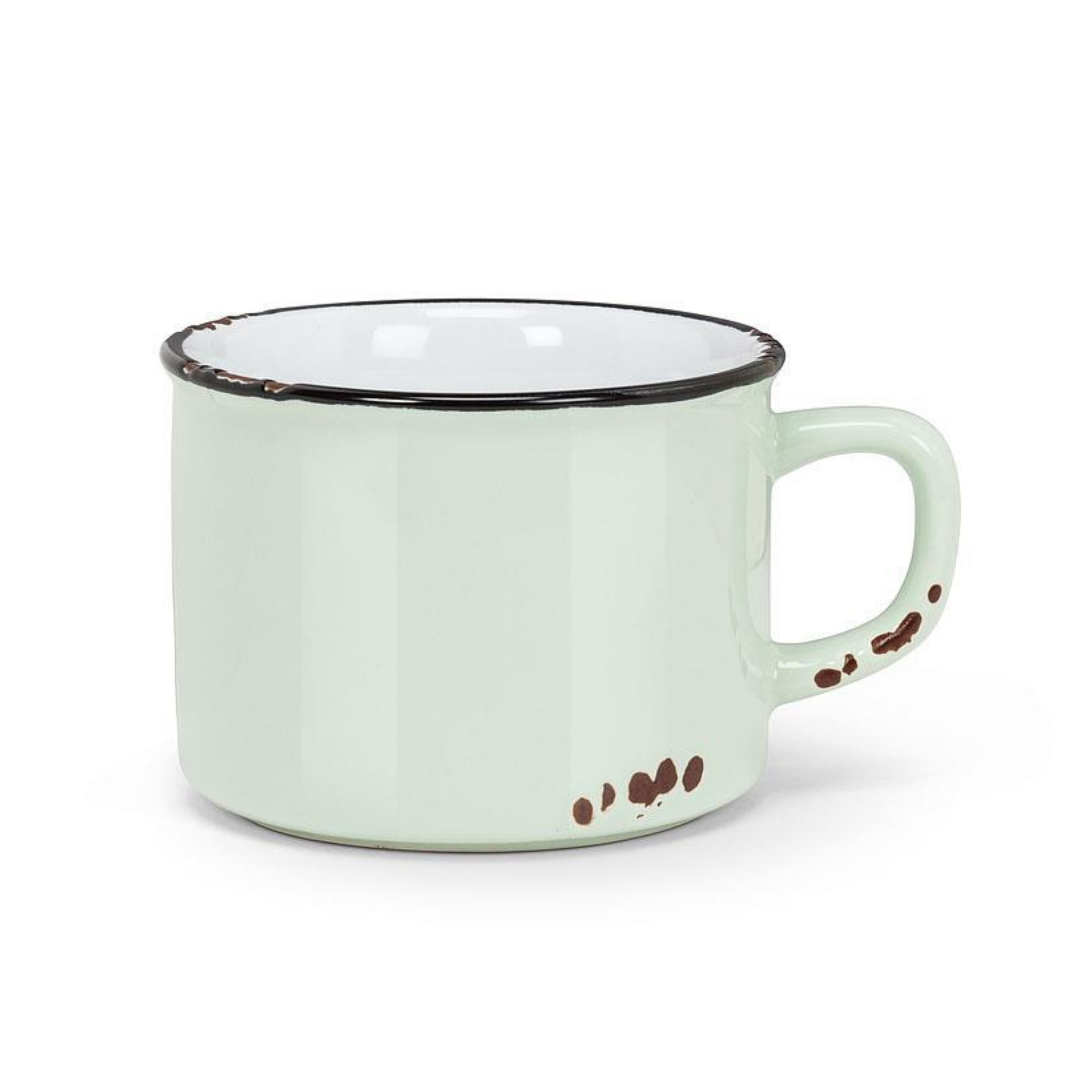tasse cappuccino effet émail vert menthe vue complète