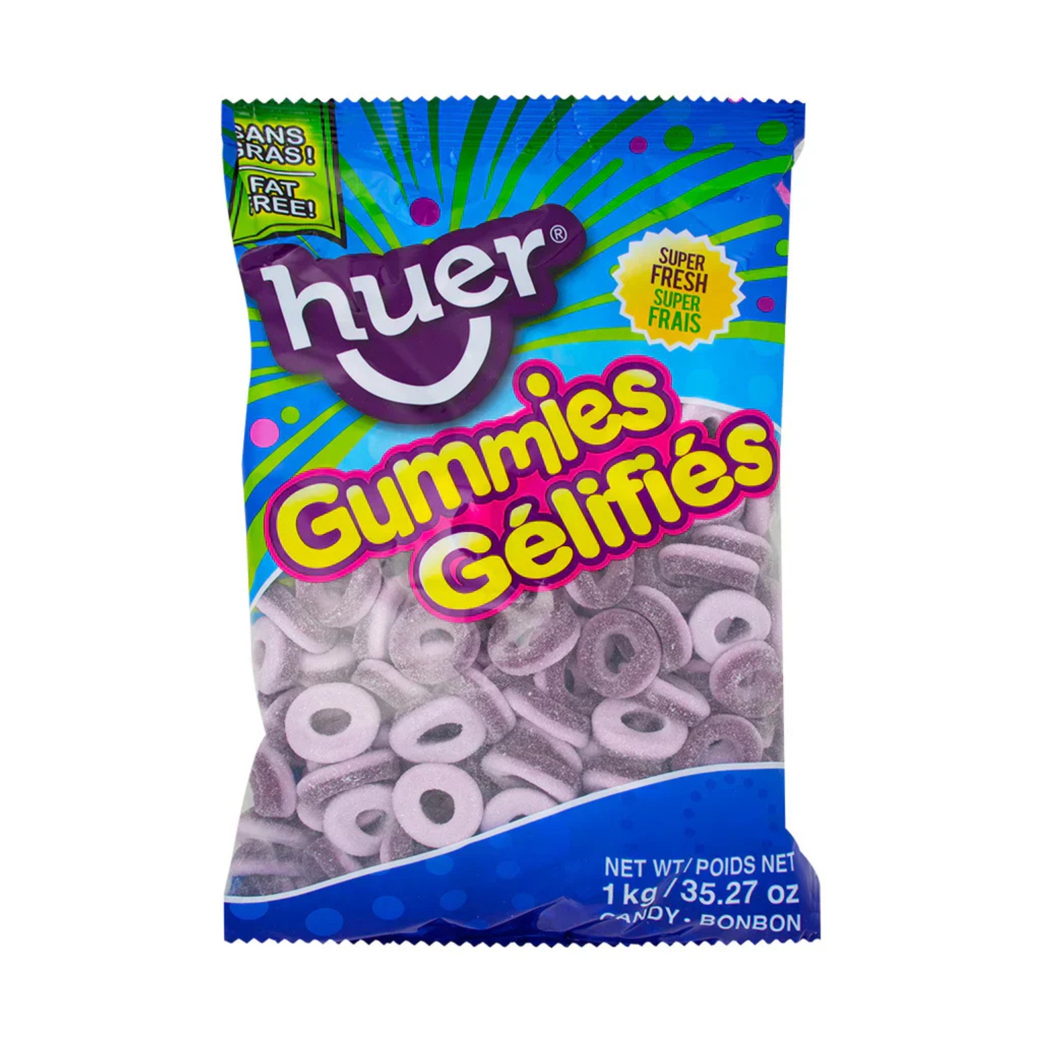 Bonbons gélifiés anneaux raisin sûrs Huer en vrac vue complète
