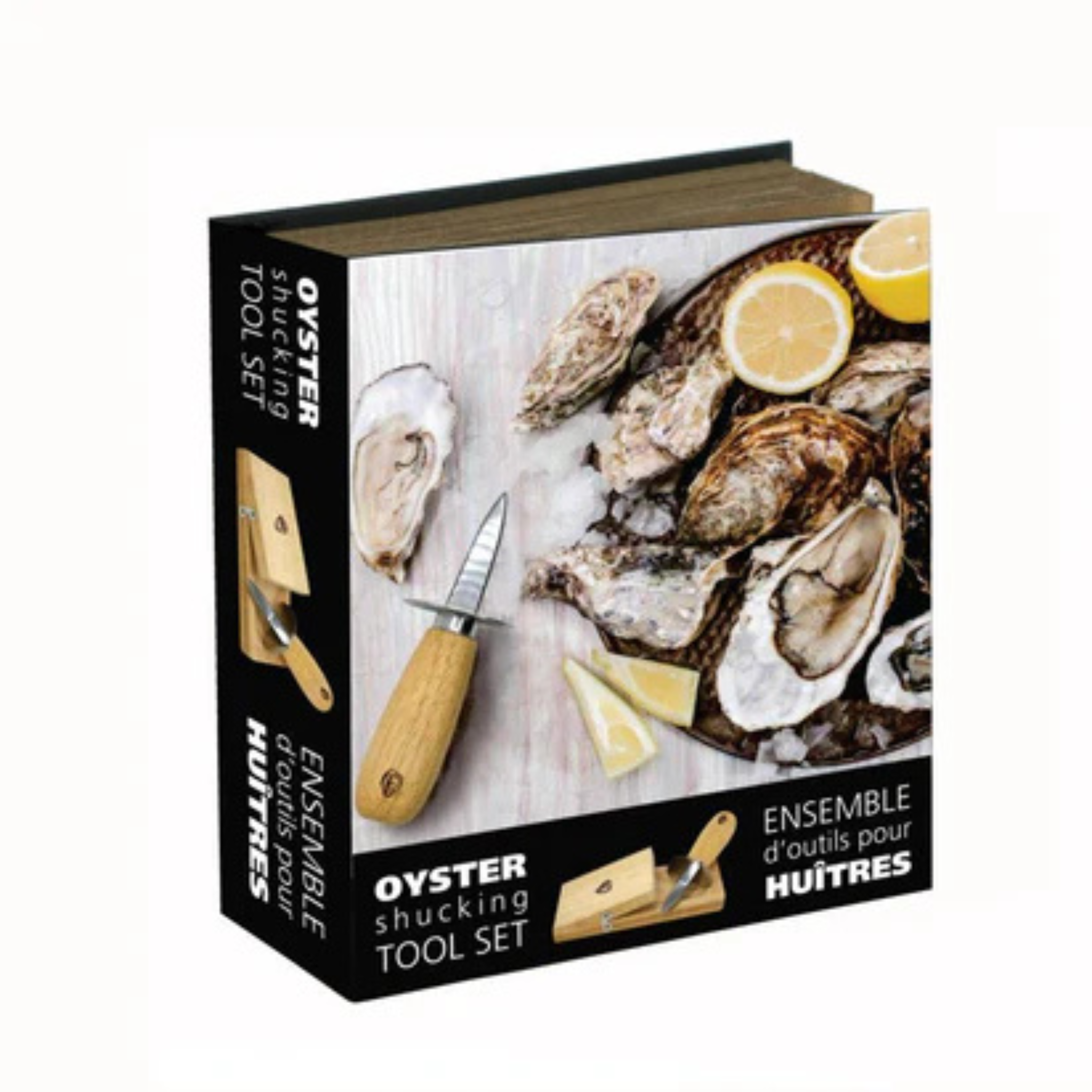 Oyster set with knife and wooden block -