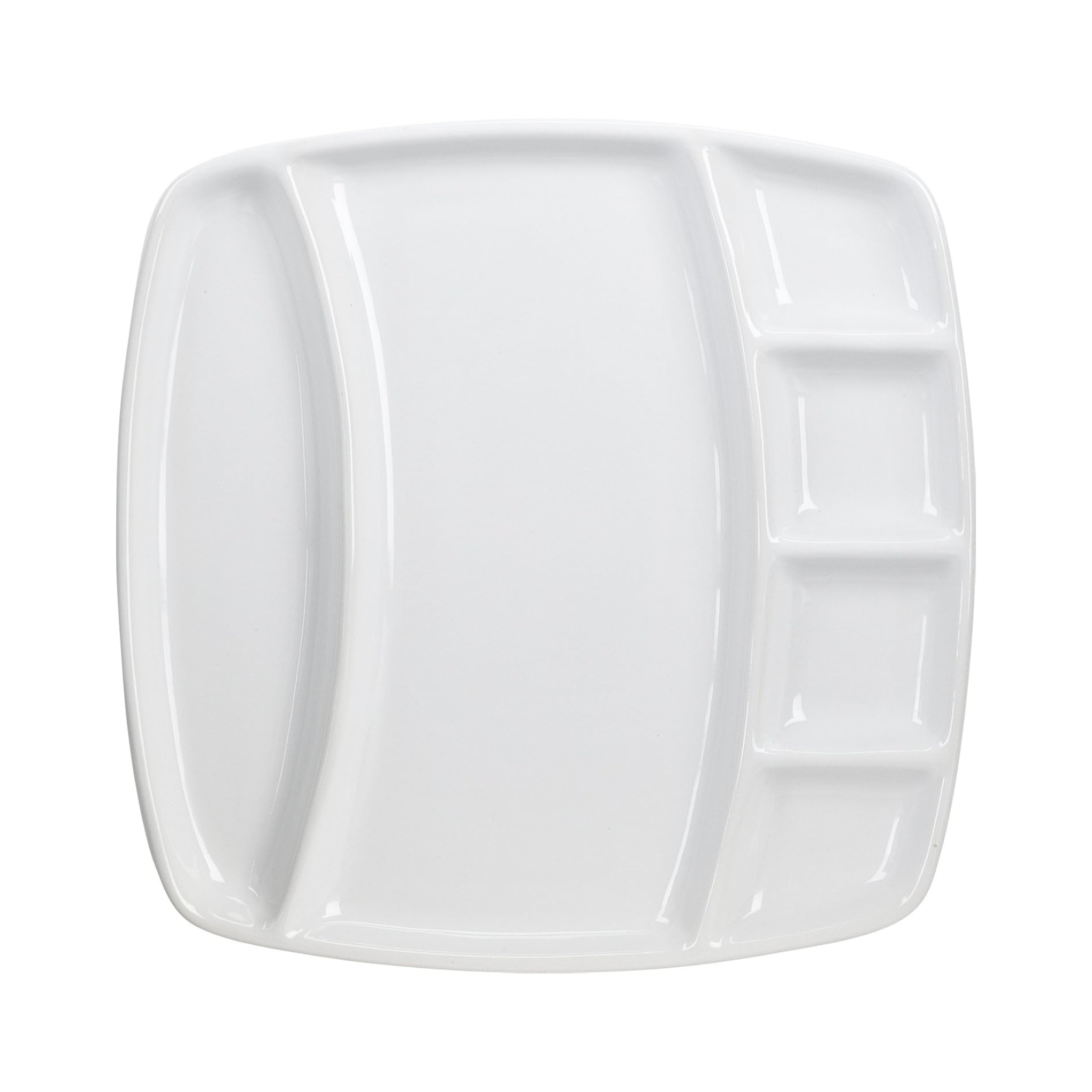 Ensemble de 4 assiettes à fondue carrées blanches à 6 sections - Trudeau