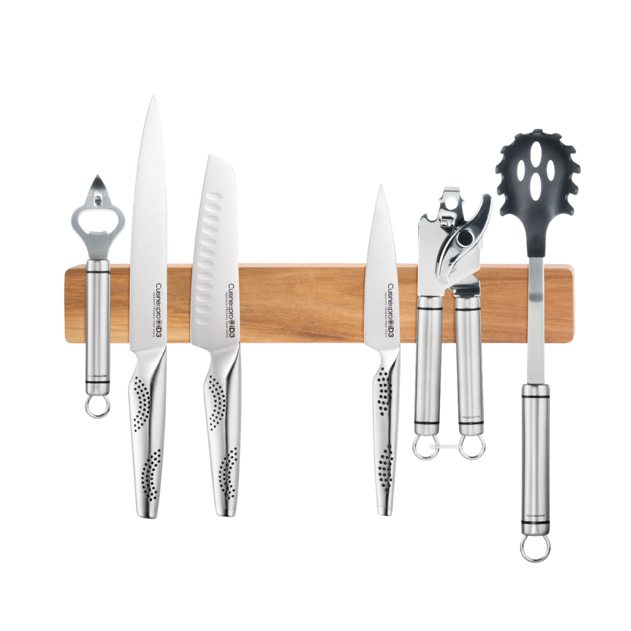 support magnétique avec couteaux de cuisine installés