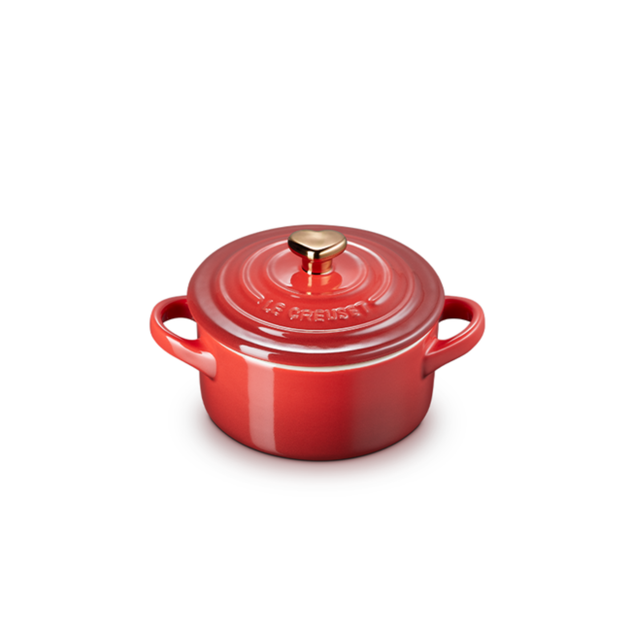 Mini-cocotte ronde avec bouton en coeur Cerise 0.25L - Le Creuset