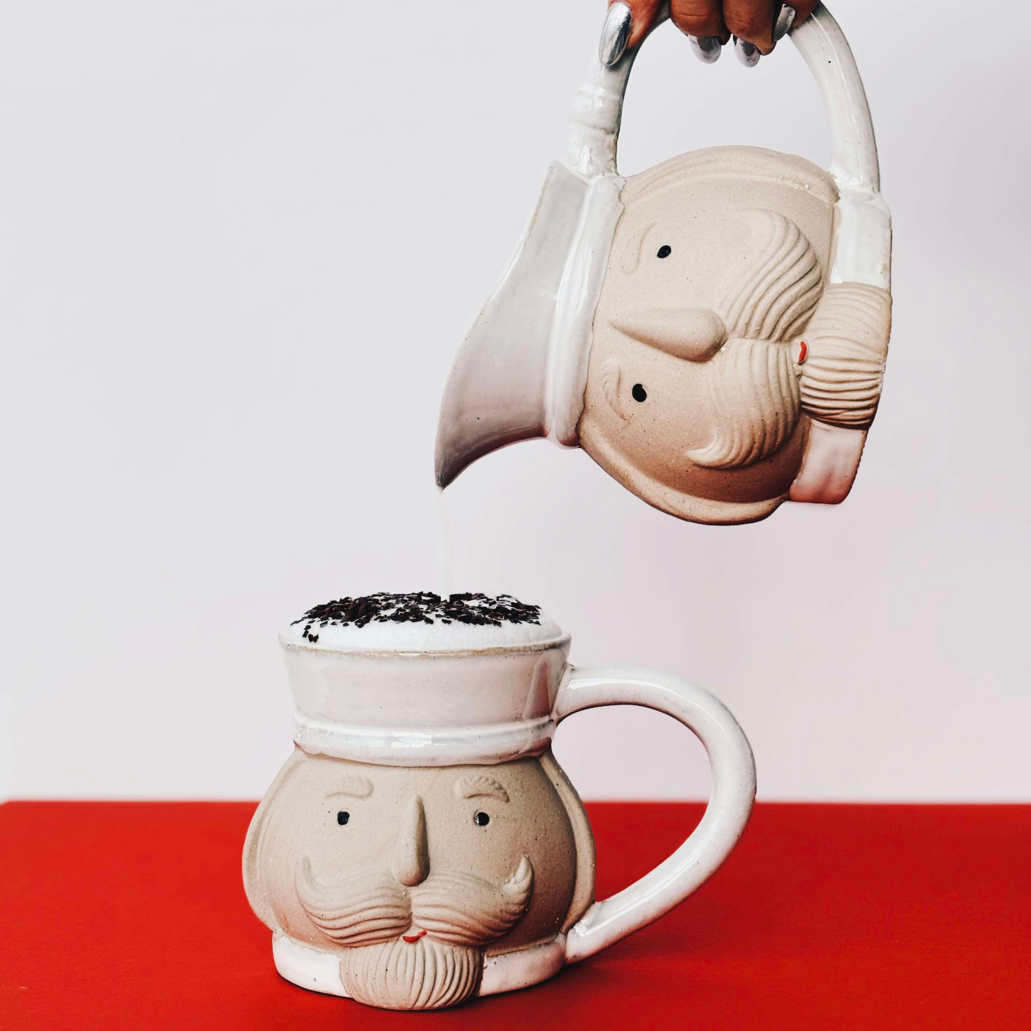 White stoneware nutcracker sauce boat