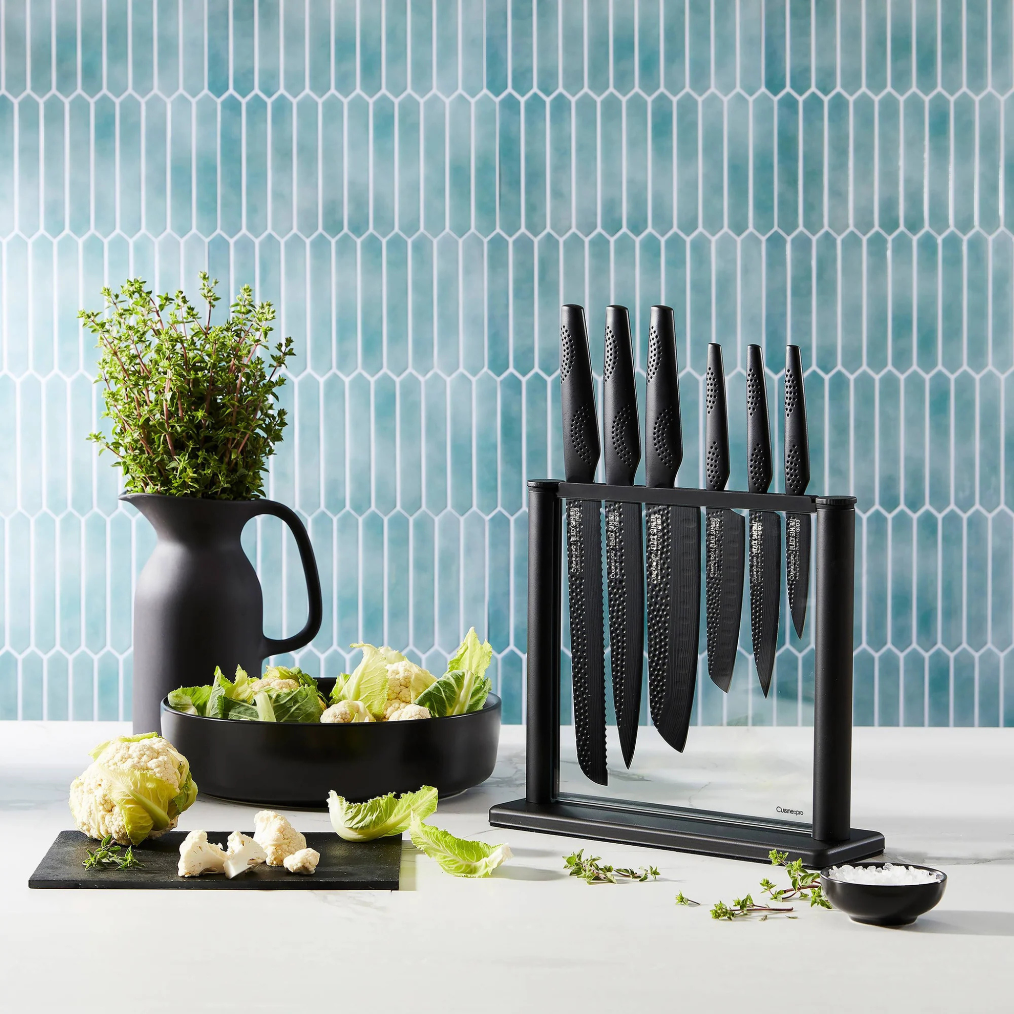 bloc de couteaux noir avec lames revêtement céramique