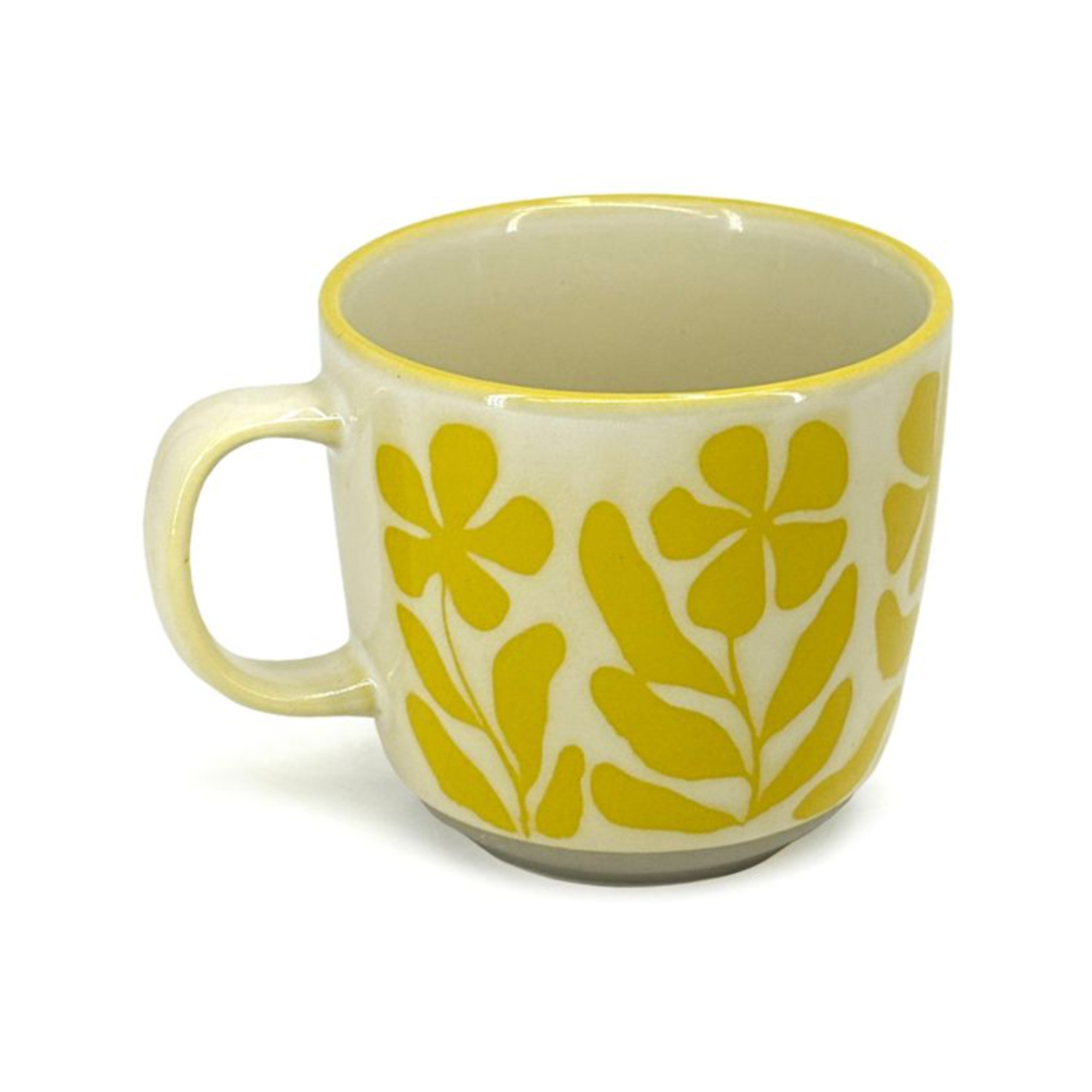 tasse en grès tropicale jaune vue complète motif botanique
