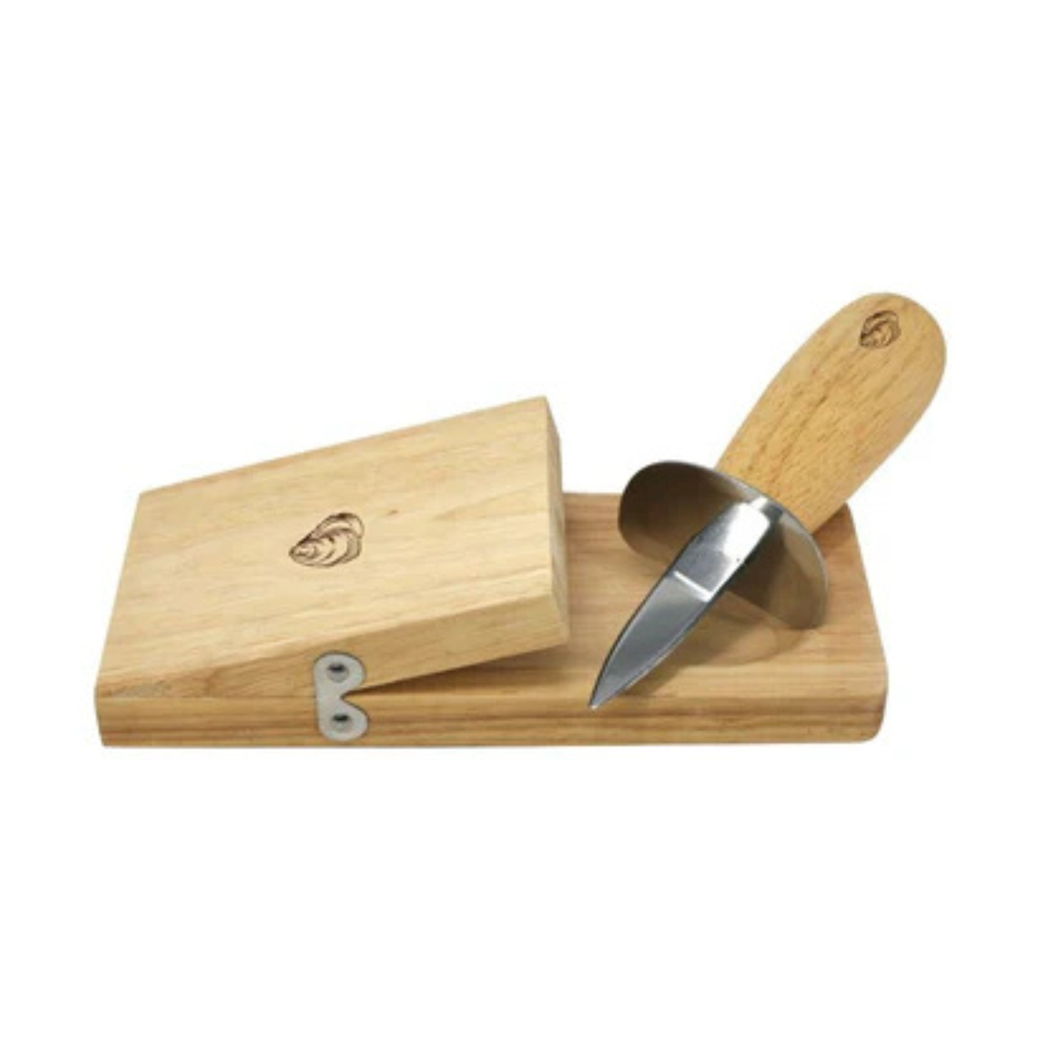 Oyster set with knife and wooden block -