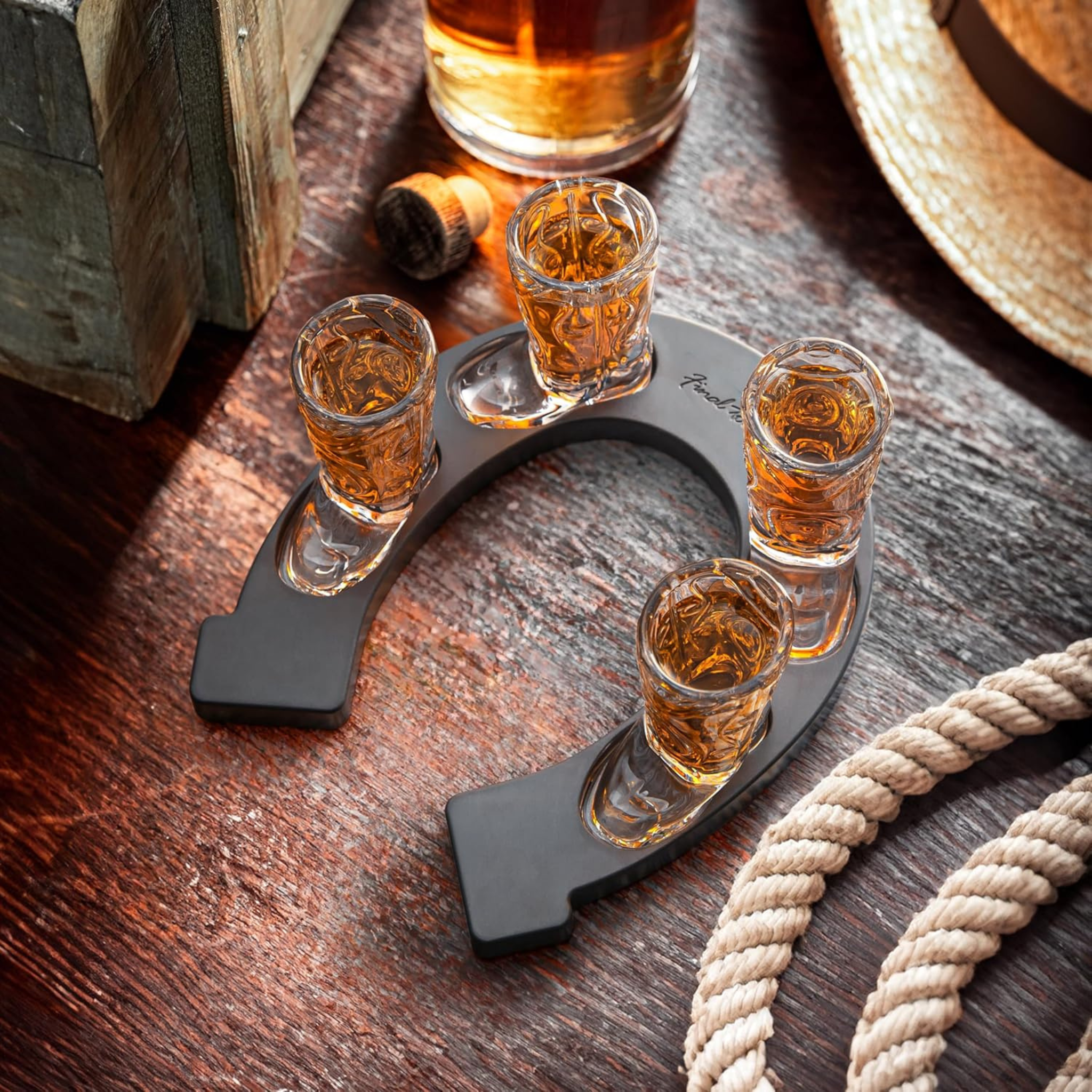 Ensemble de 4 verres shooter bottes cowboy avec plateau fer à cheval 30 ml – Final Touch