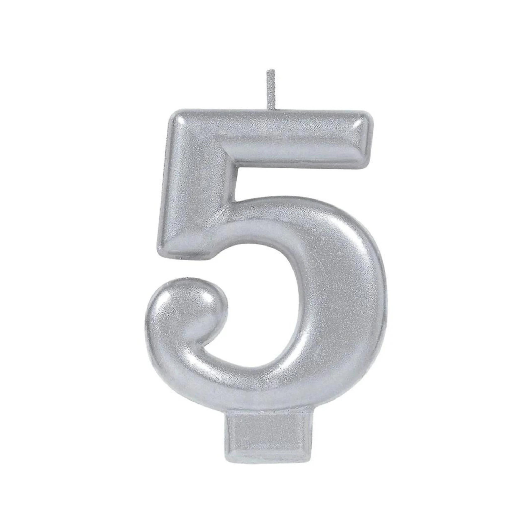 Bougie métallique Argent chiffre 5