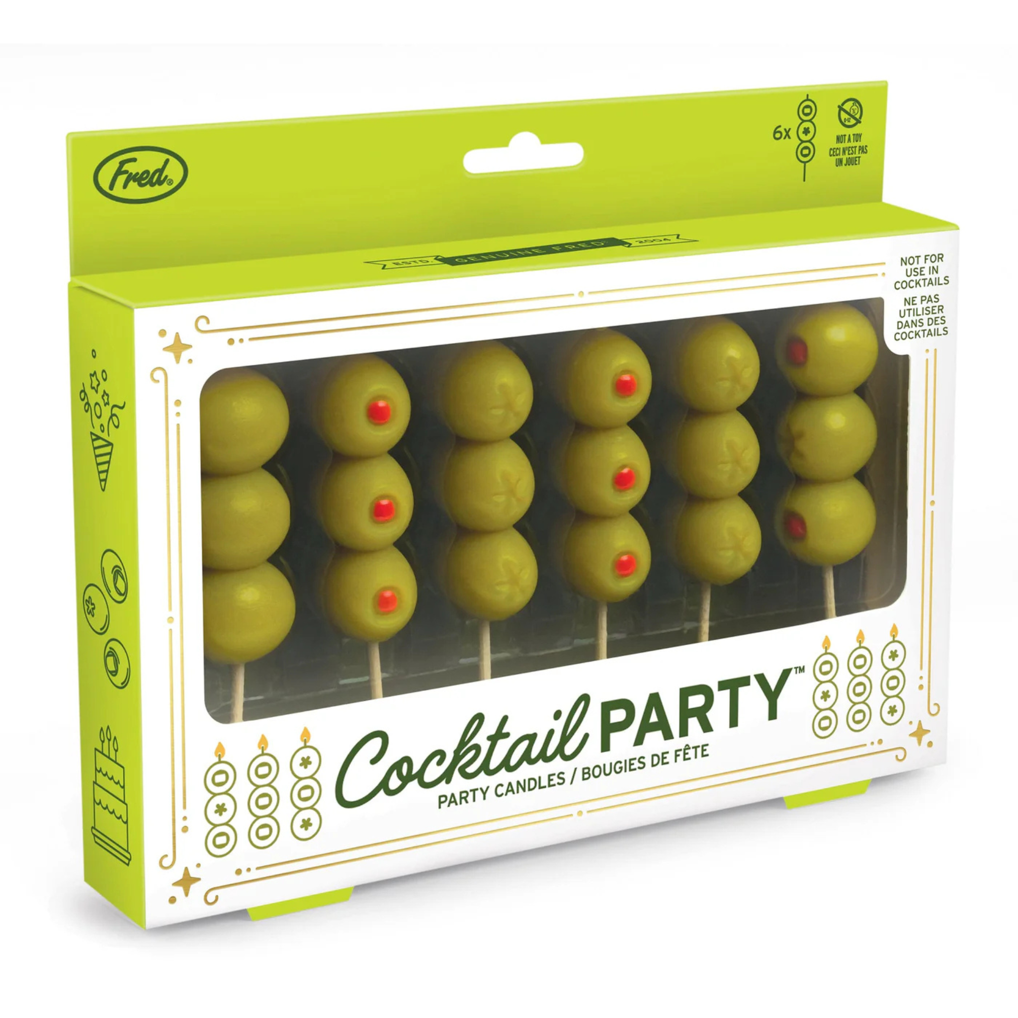 Ensemble de 6 bougies Cocktail Party en forme d’olive – Fred Fred
