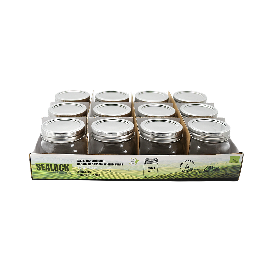 Ensemble de 12 pots Mason avec couvercles 250ml