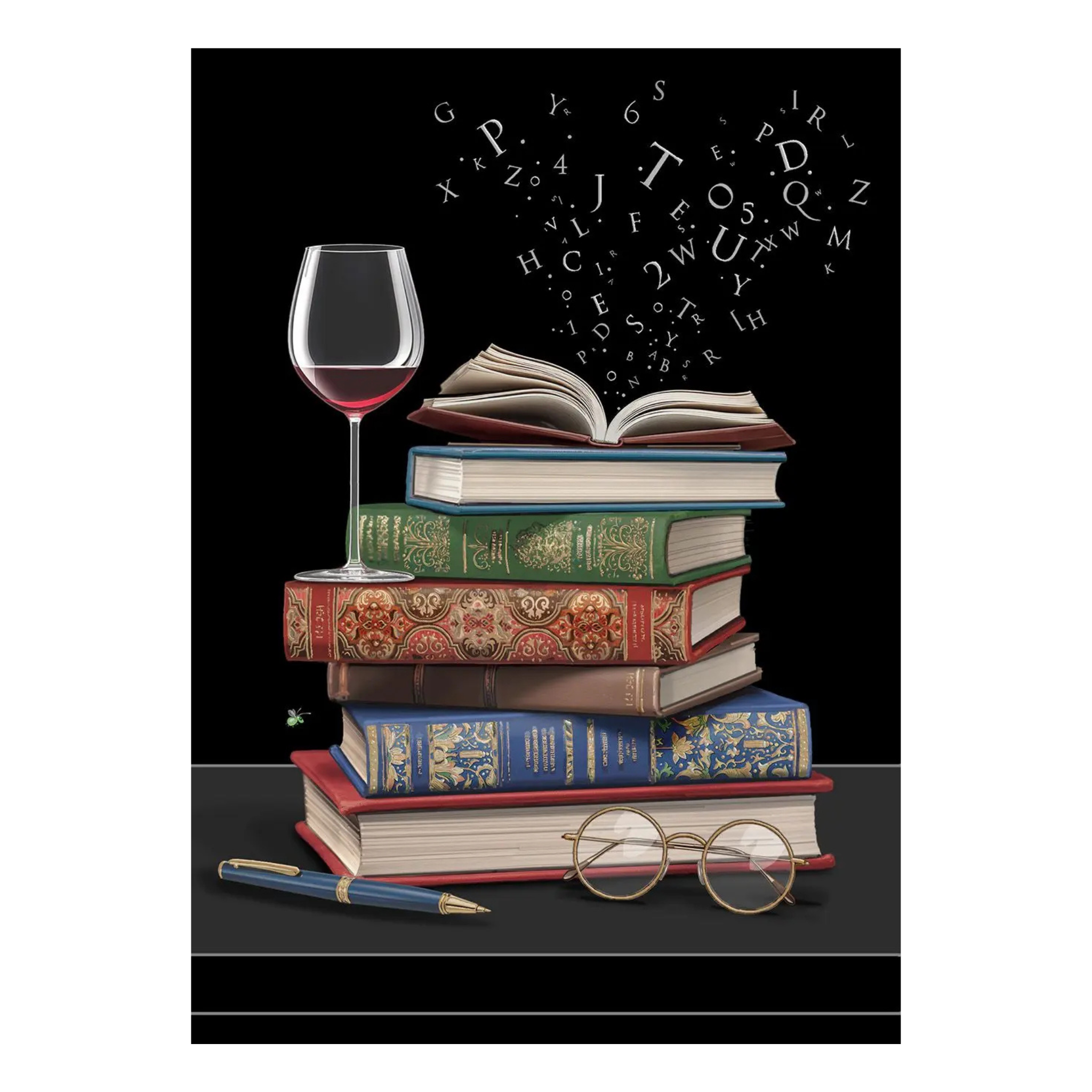 Books, Wine and a Flight of Letters 5x7 Greeting Card