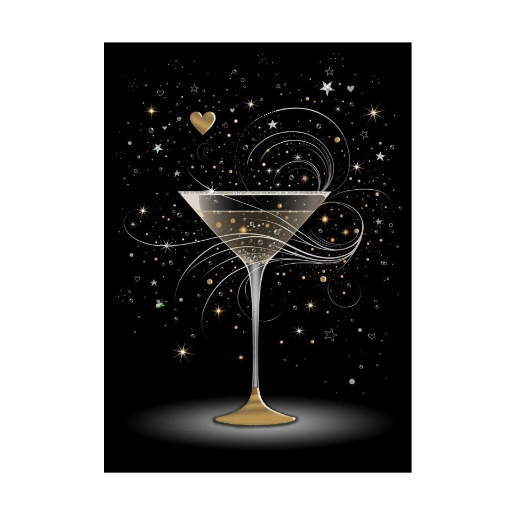 Gold Cocktail Glass &amp; Starry Night Greeting Card 5x7