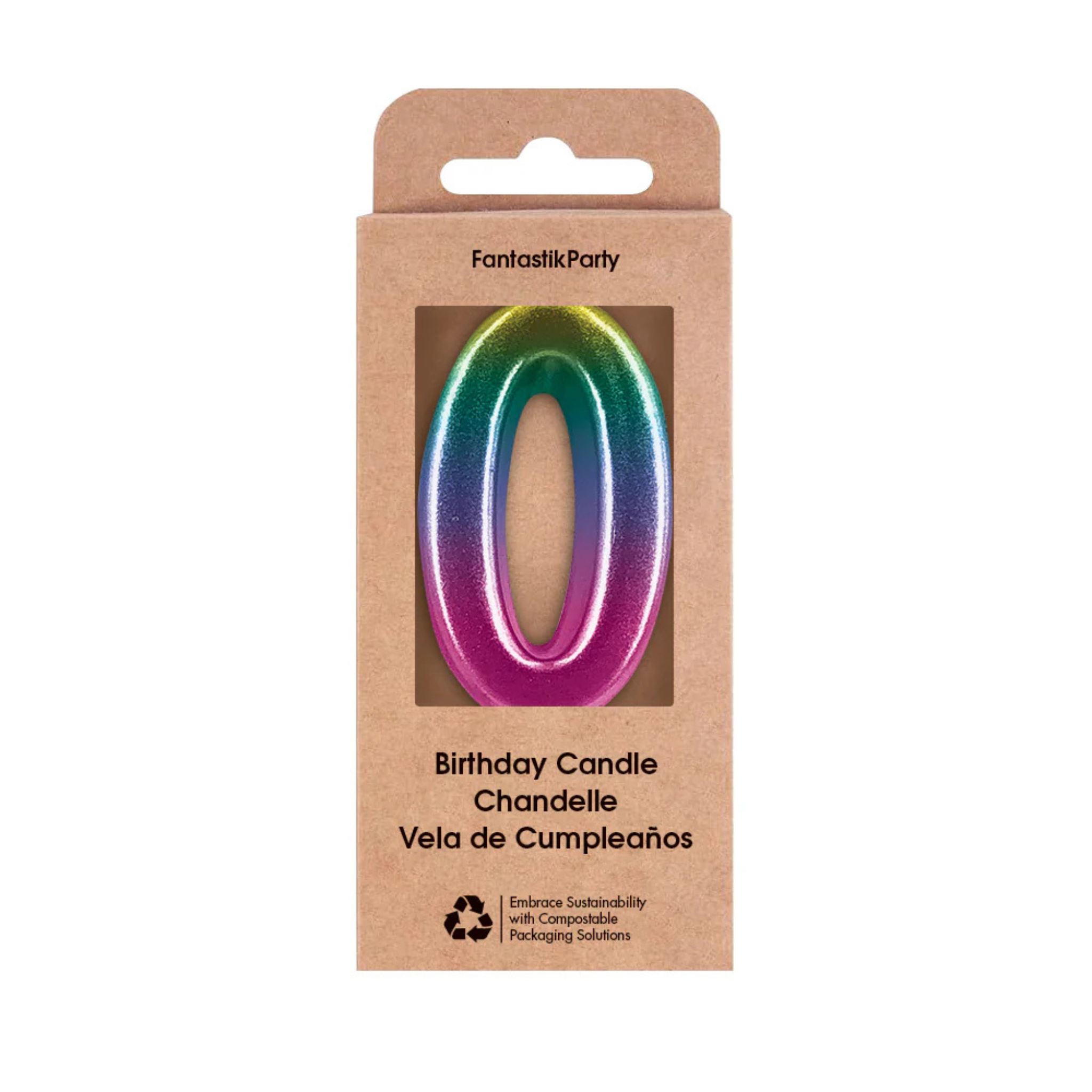 Bougie d'anniversaire métallique ombrée chiffre 0