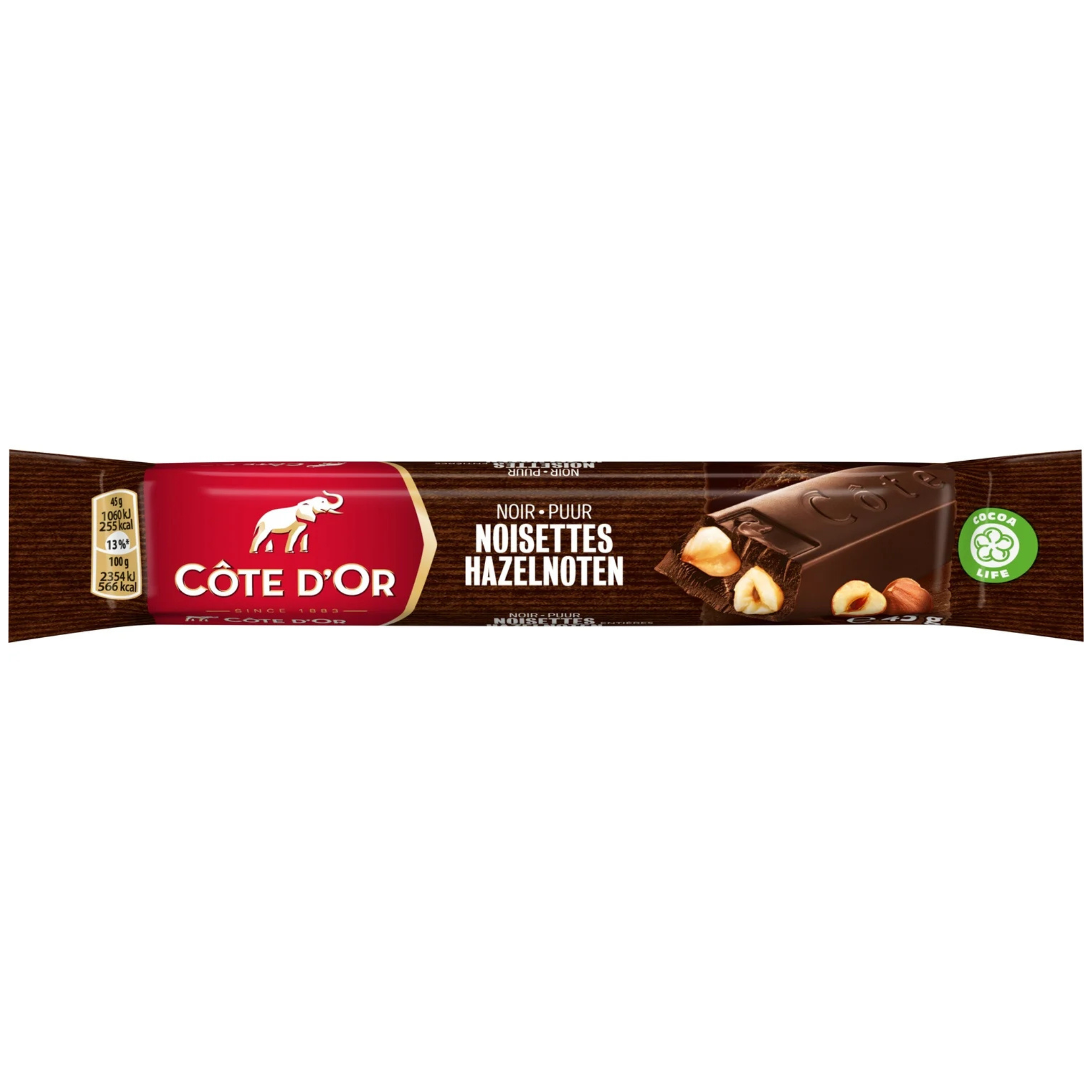 Barre de chocolat noir & noisettes 45g - Côte d'Or