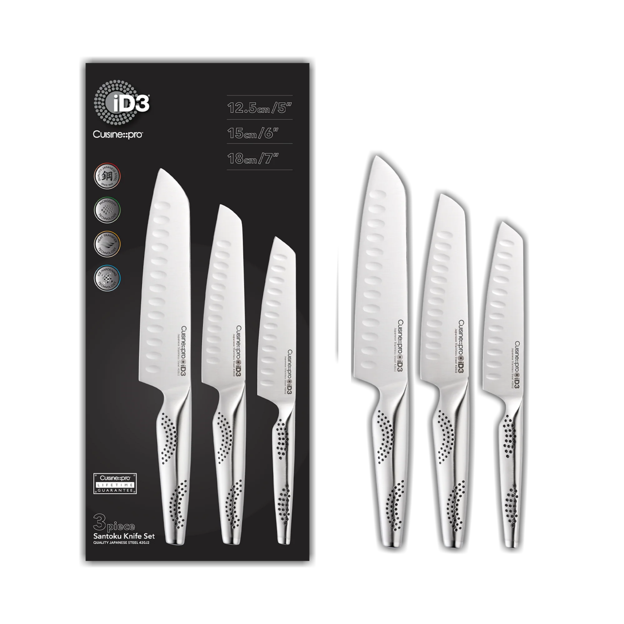 Ensemble de 3 couteaux Santoku acier inoxydable iD3® – Cuisine::pro®