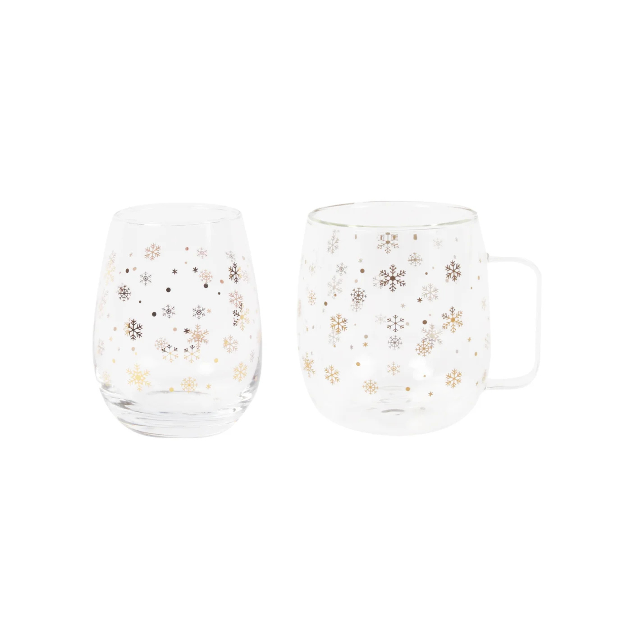 Ensemble de verre à vin et tasse Flocon de Neige Or